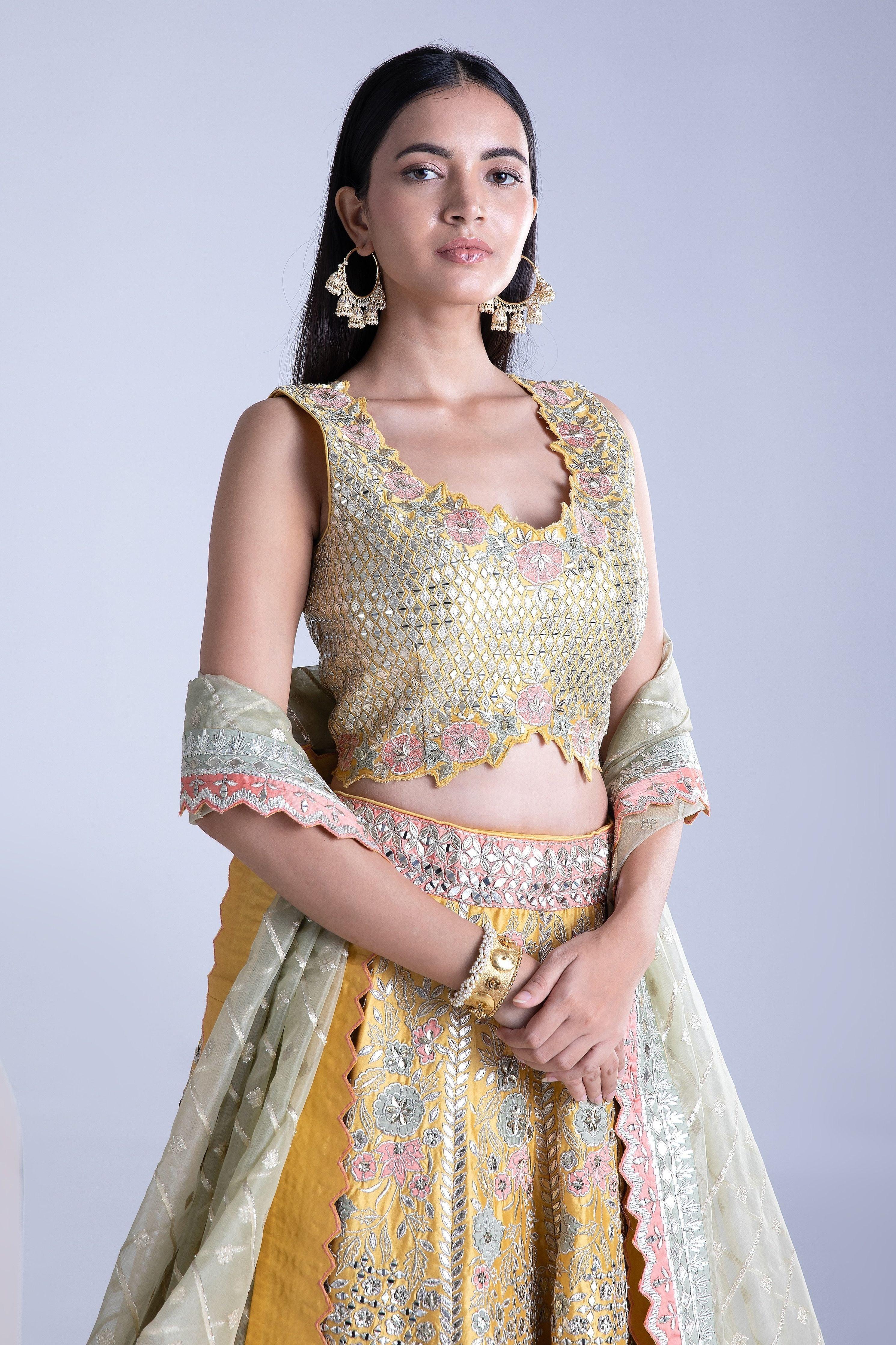 Maize Yellow Silk Lehenga Set - Mokshaa