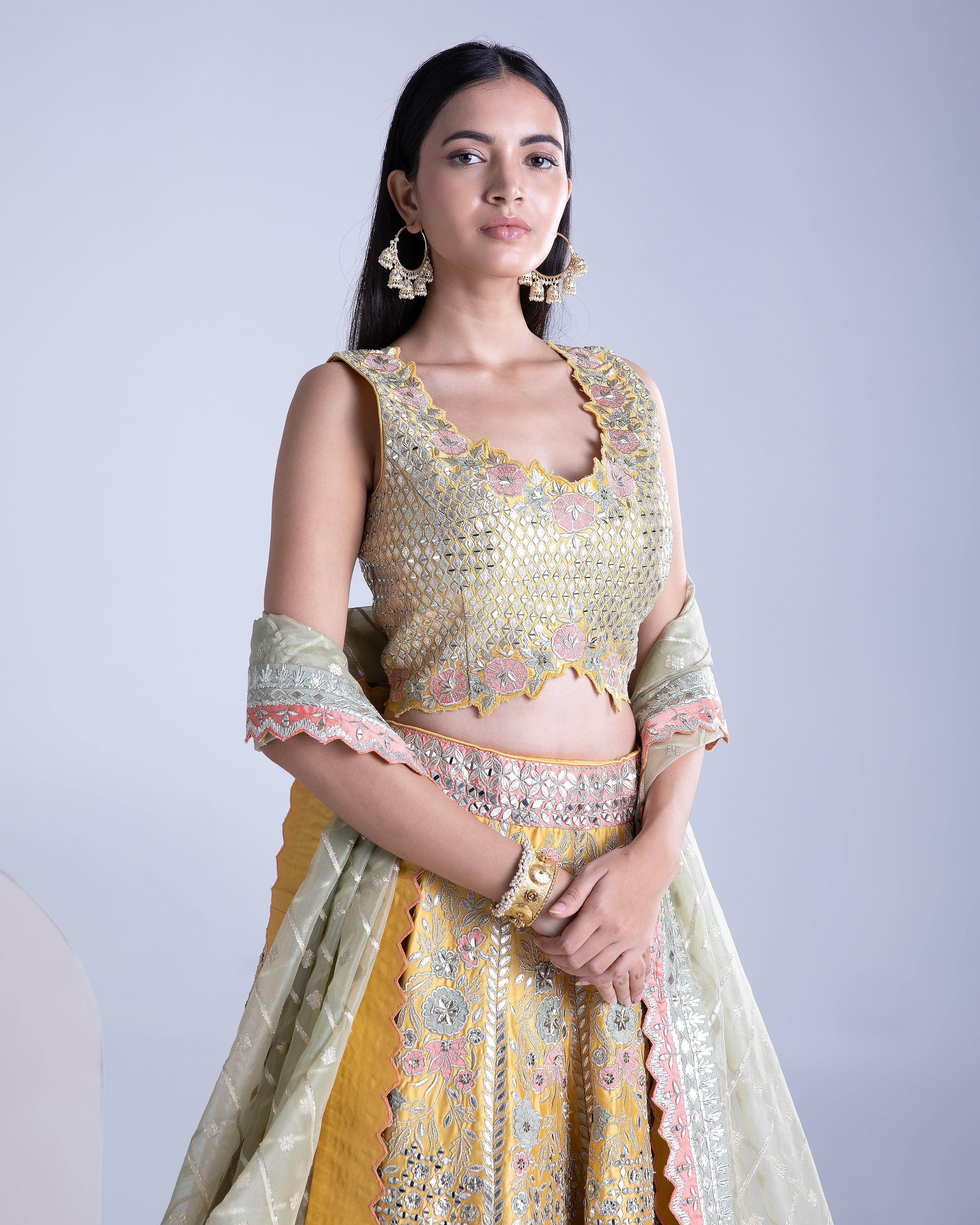 Maize Yellow Silk Lehenga Set - Mokshaa