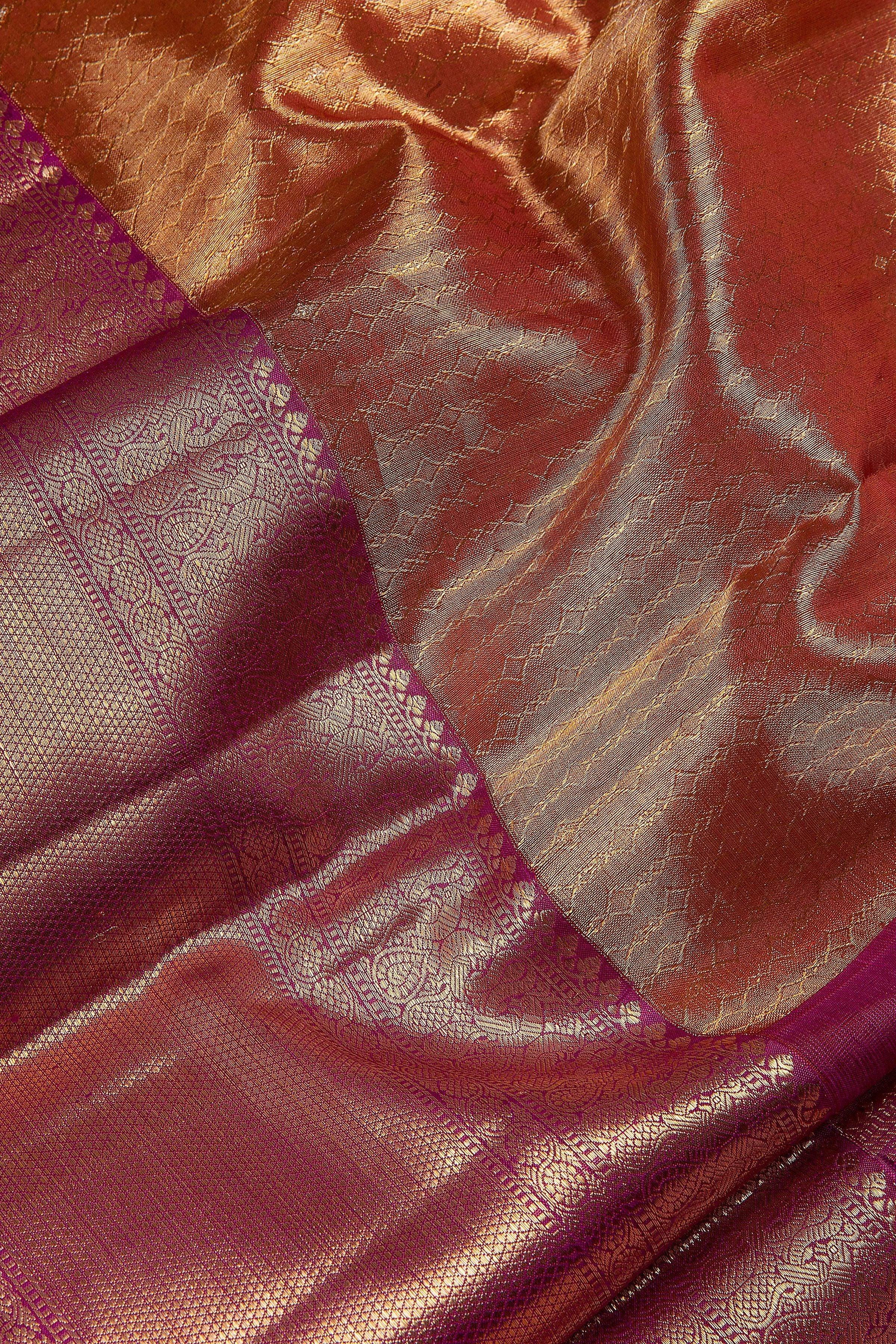Rose Gold Kanchipuram Silk Saree - Mokshaa