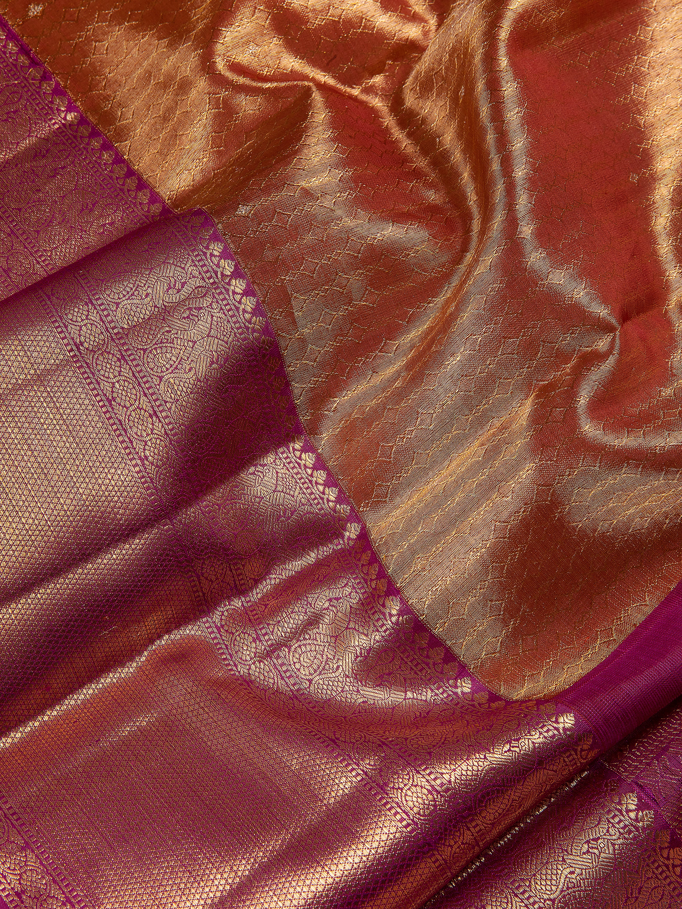 Rose Gold Kanchipuram Silk Saree - Mokshaa