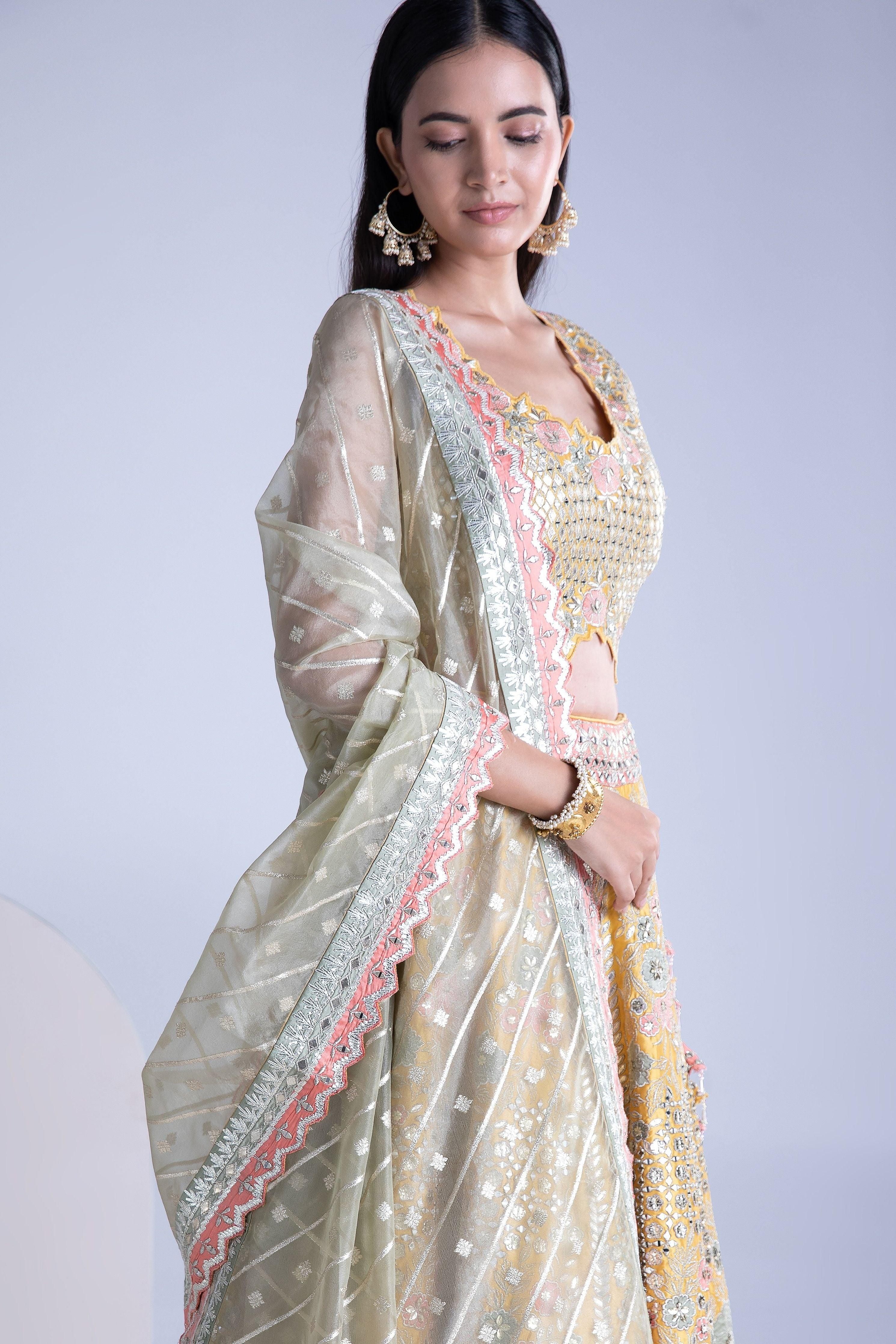 Maize Yellow Silk Lehenga Set - Mokshaa