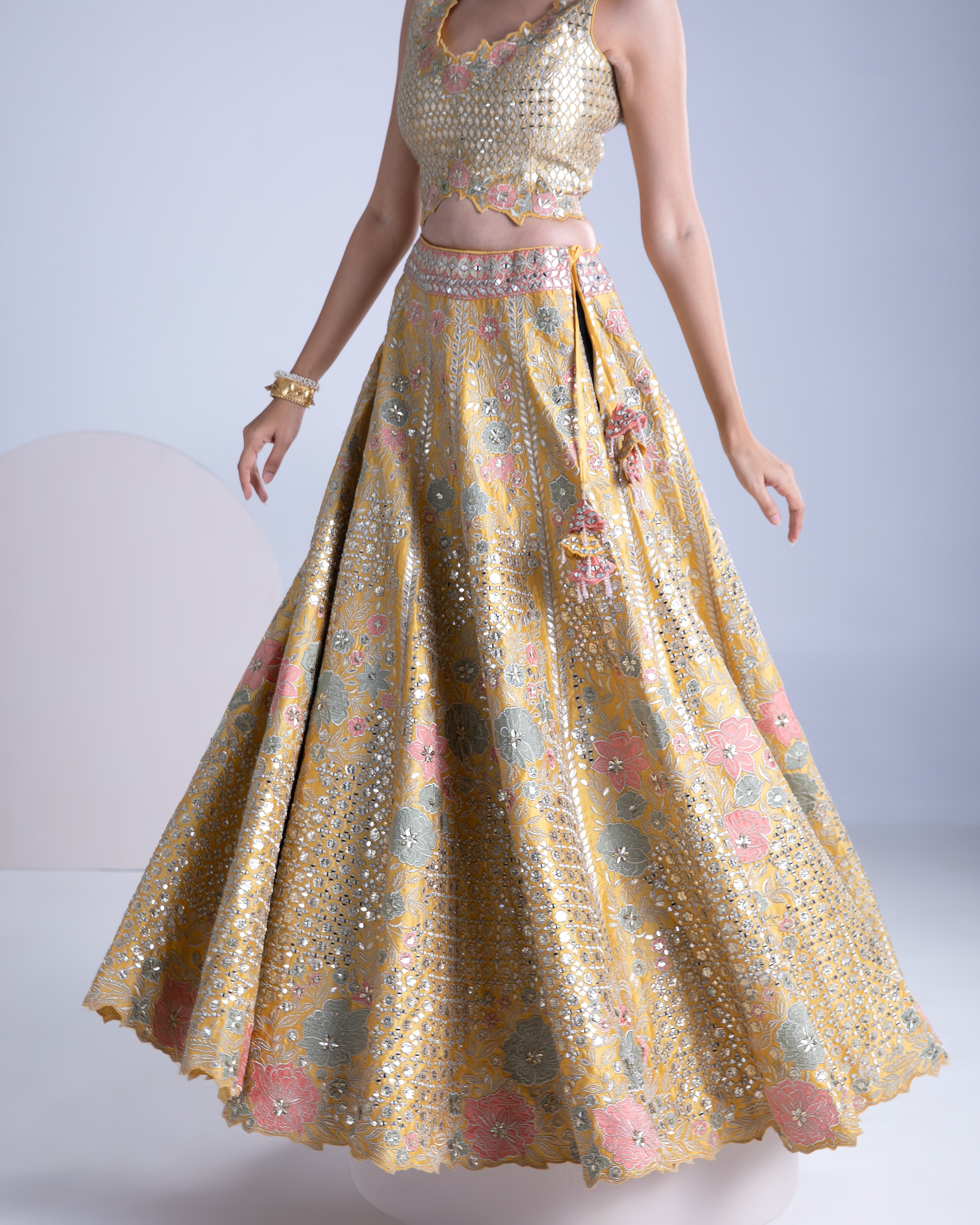 Maize Yellow Silk Lehenga Set - Mokshaa