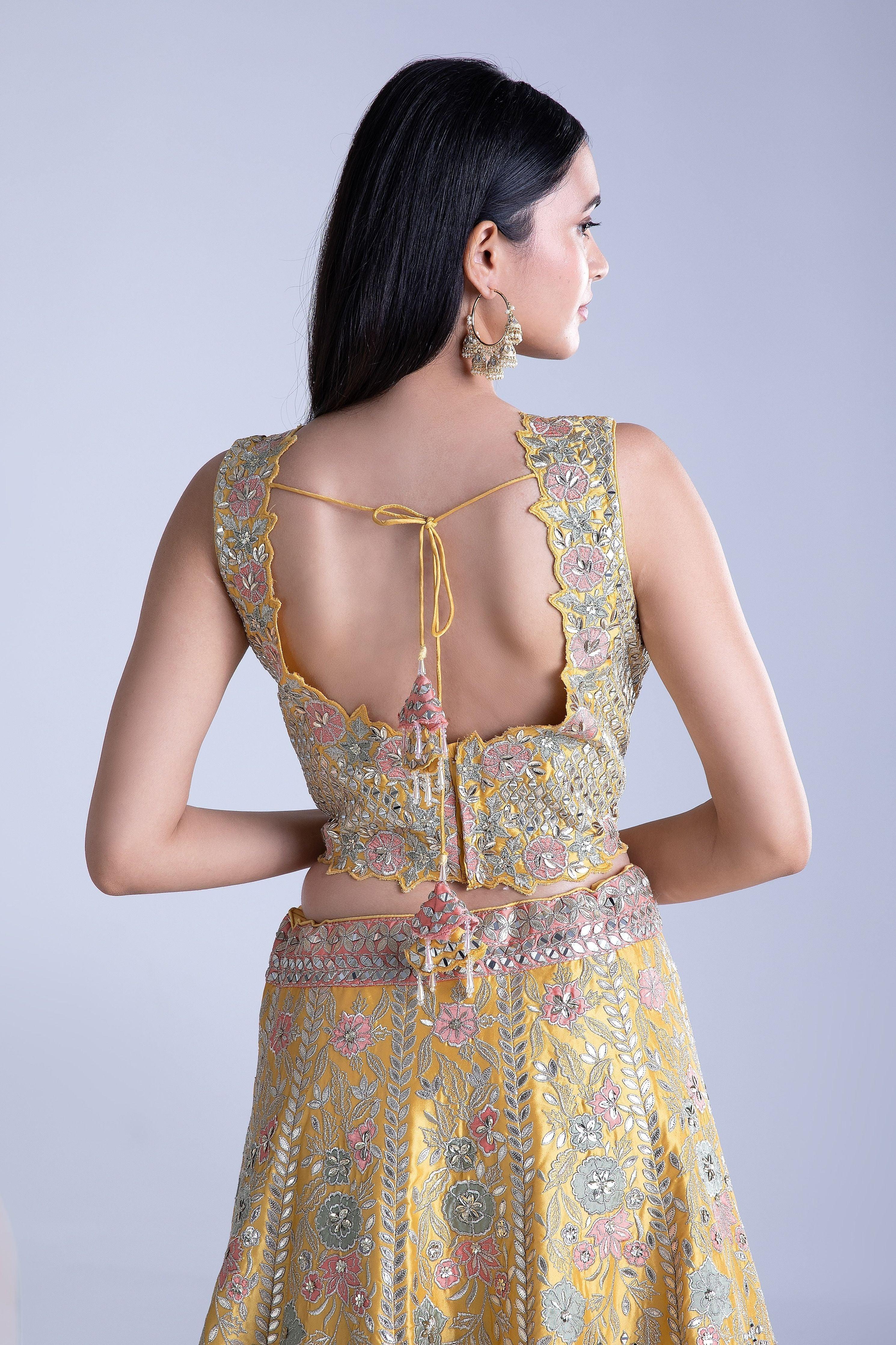 Maize Yellow Silk Lehenga Set - Mokshaa