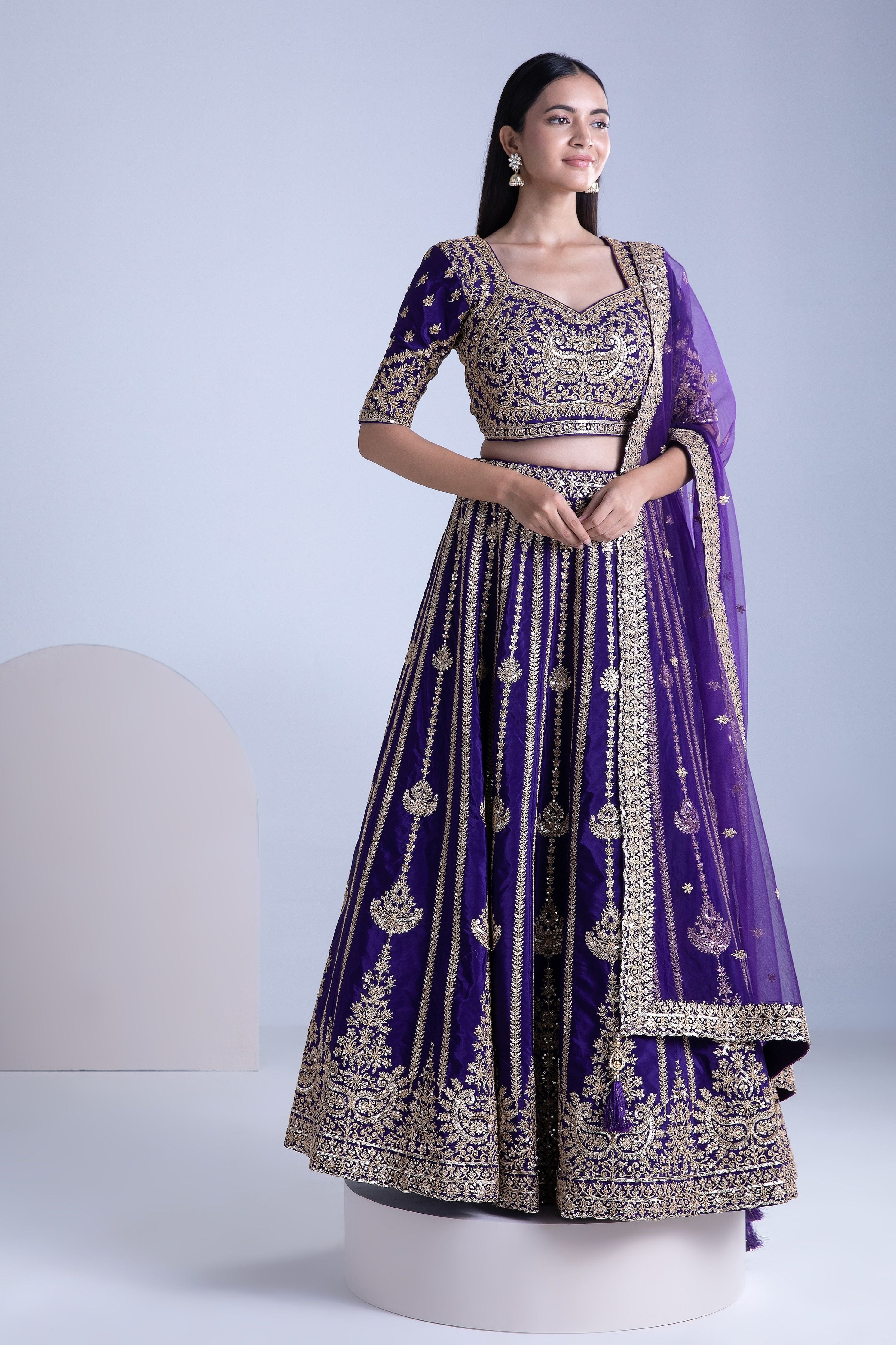 Purple Silk Lehenga Set - Mokshaa