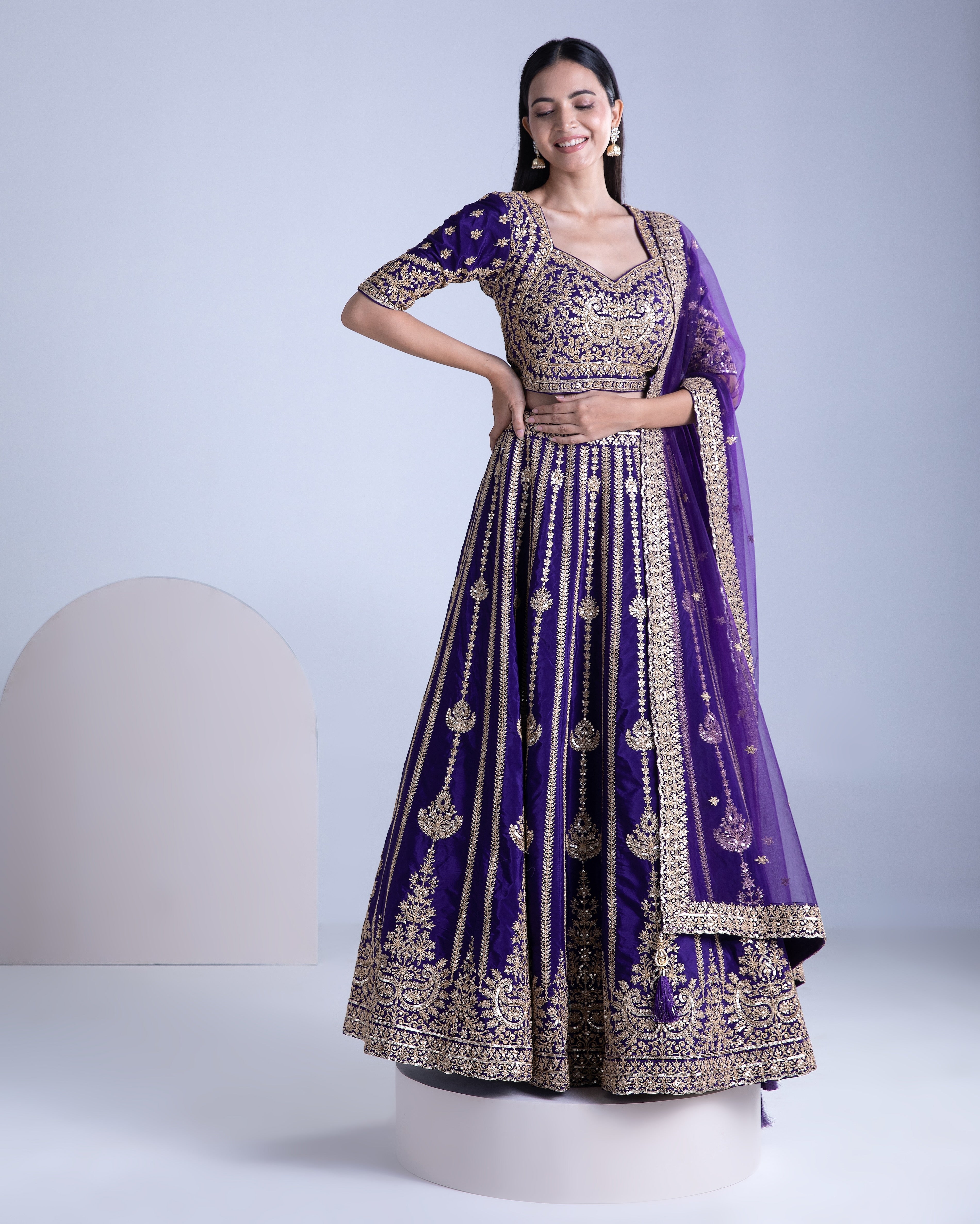 Purple Silk Lehenga Set - Mokshaa