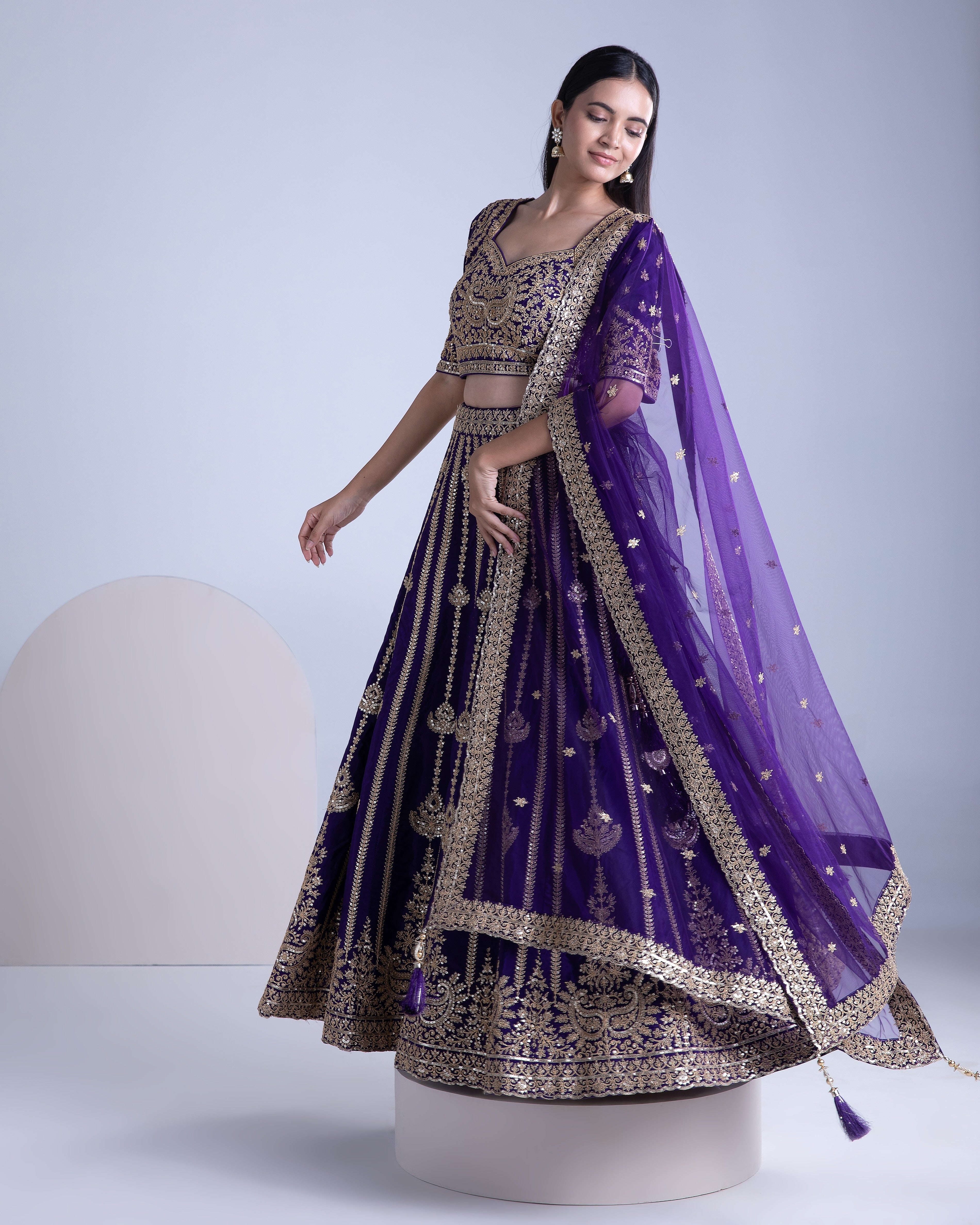 Purple Silk Lehenga Set - Mokshaa