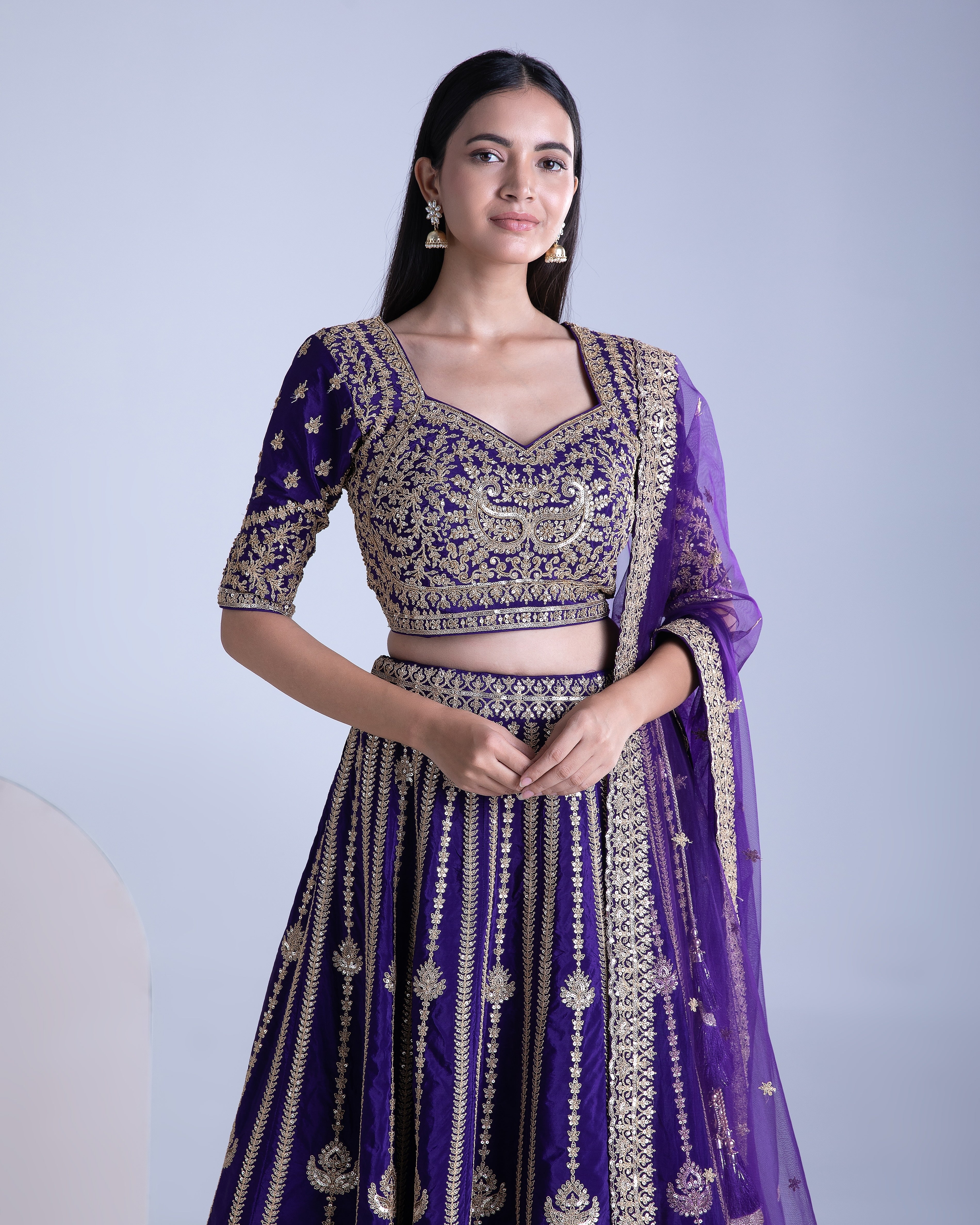 Purple Silk Lehenga Set - Mokshaa