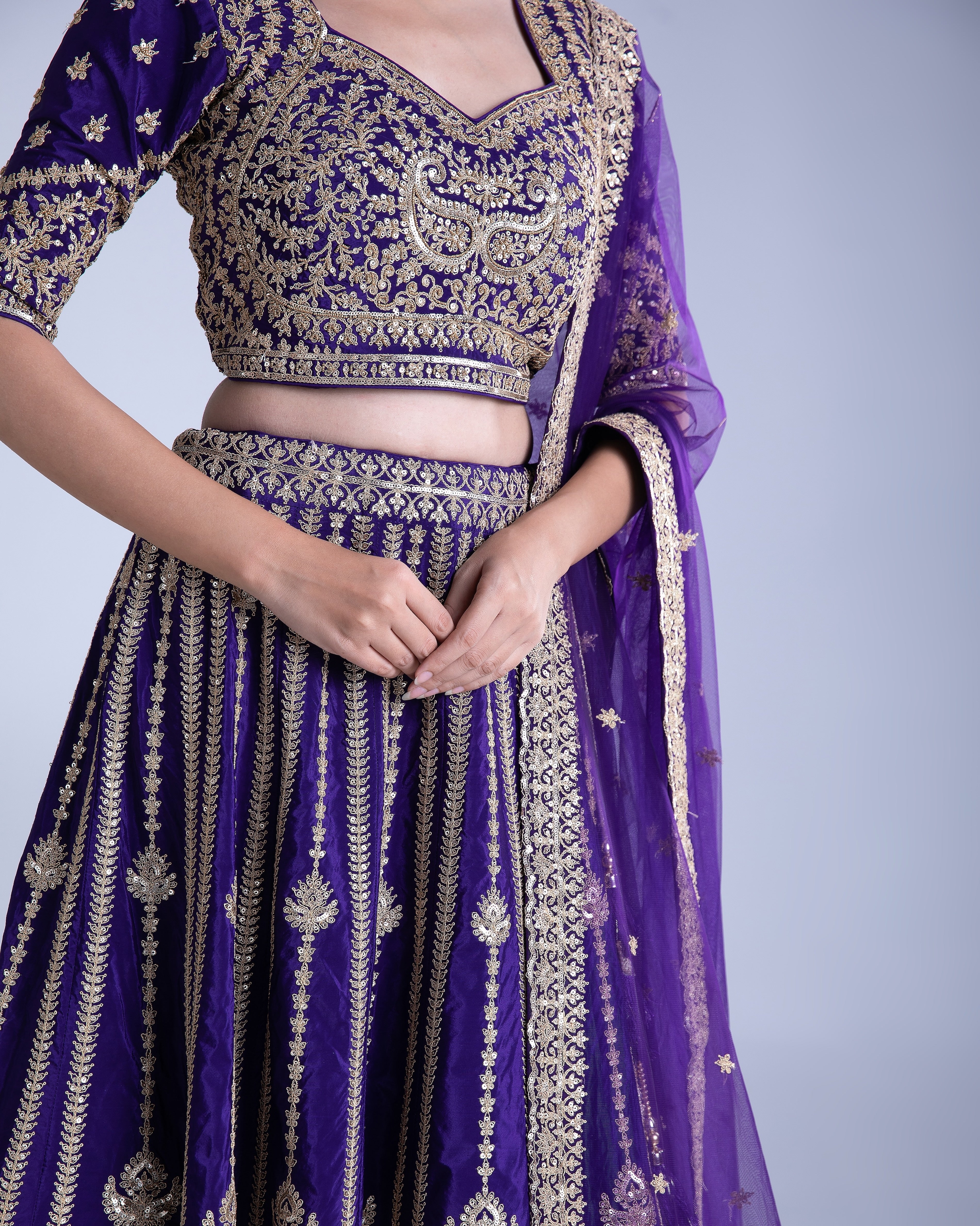 Purple Silk Lehenga Set - Mokshaa