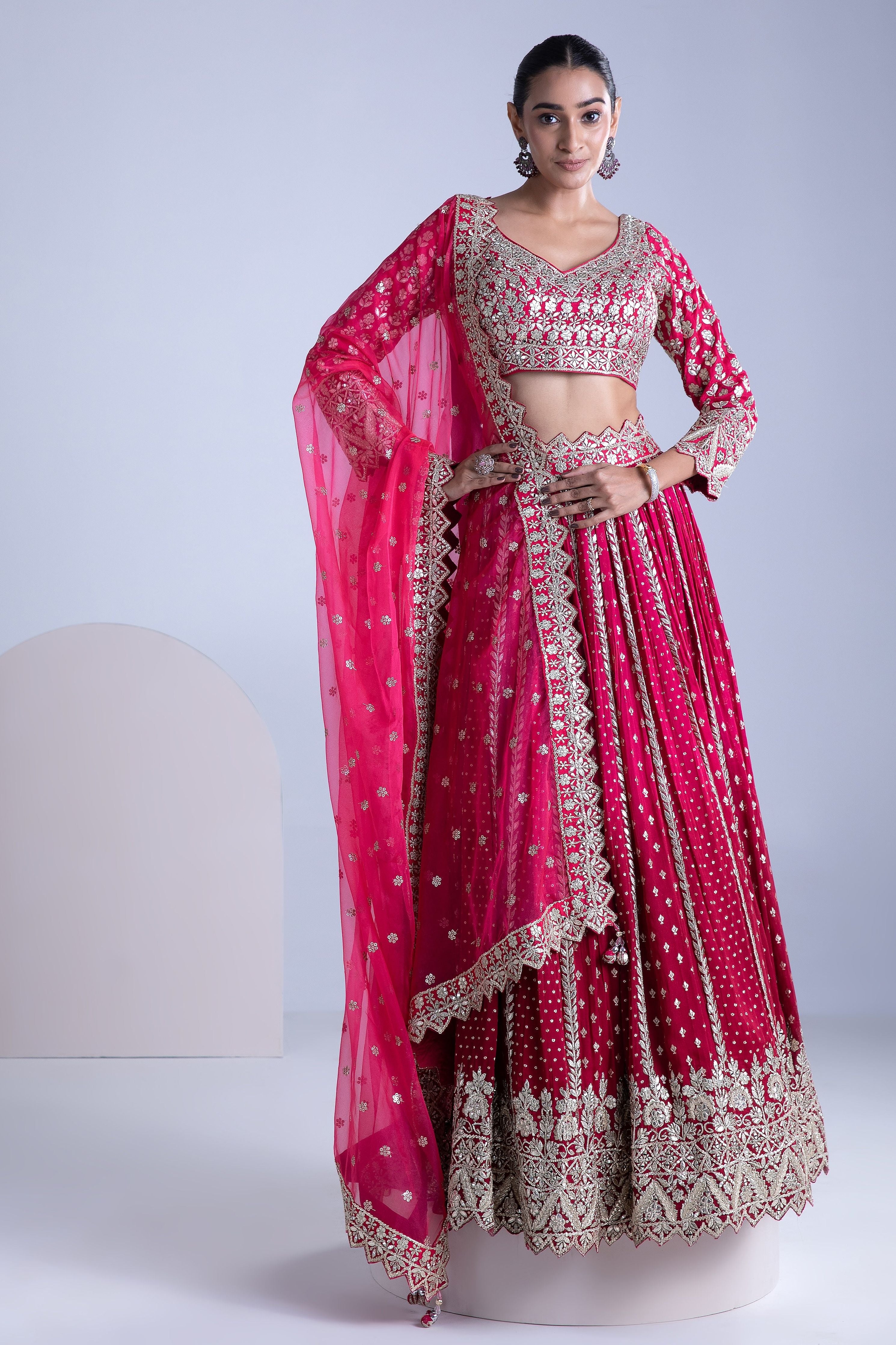 Bright Maroon Lehenga Set - Mokshaa