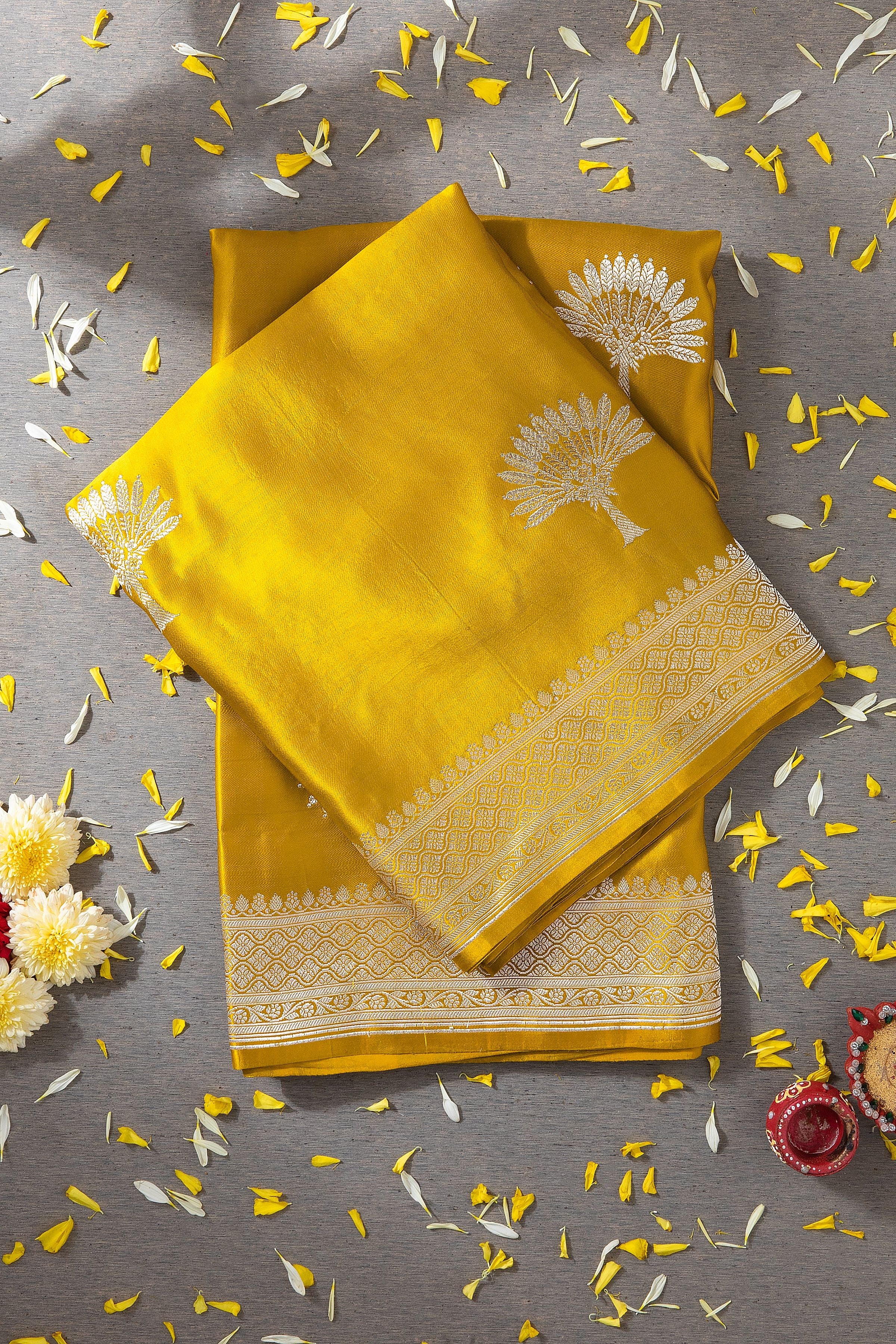 Mustard Banarasi Saree - Mokshaa