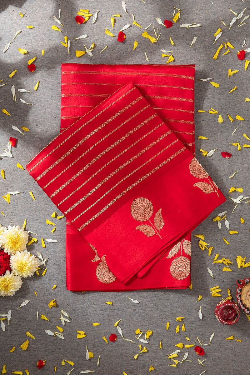 RED BANARASI FANCY SAREE - Mokshaa