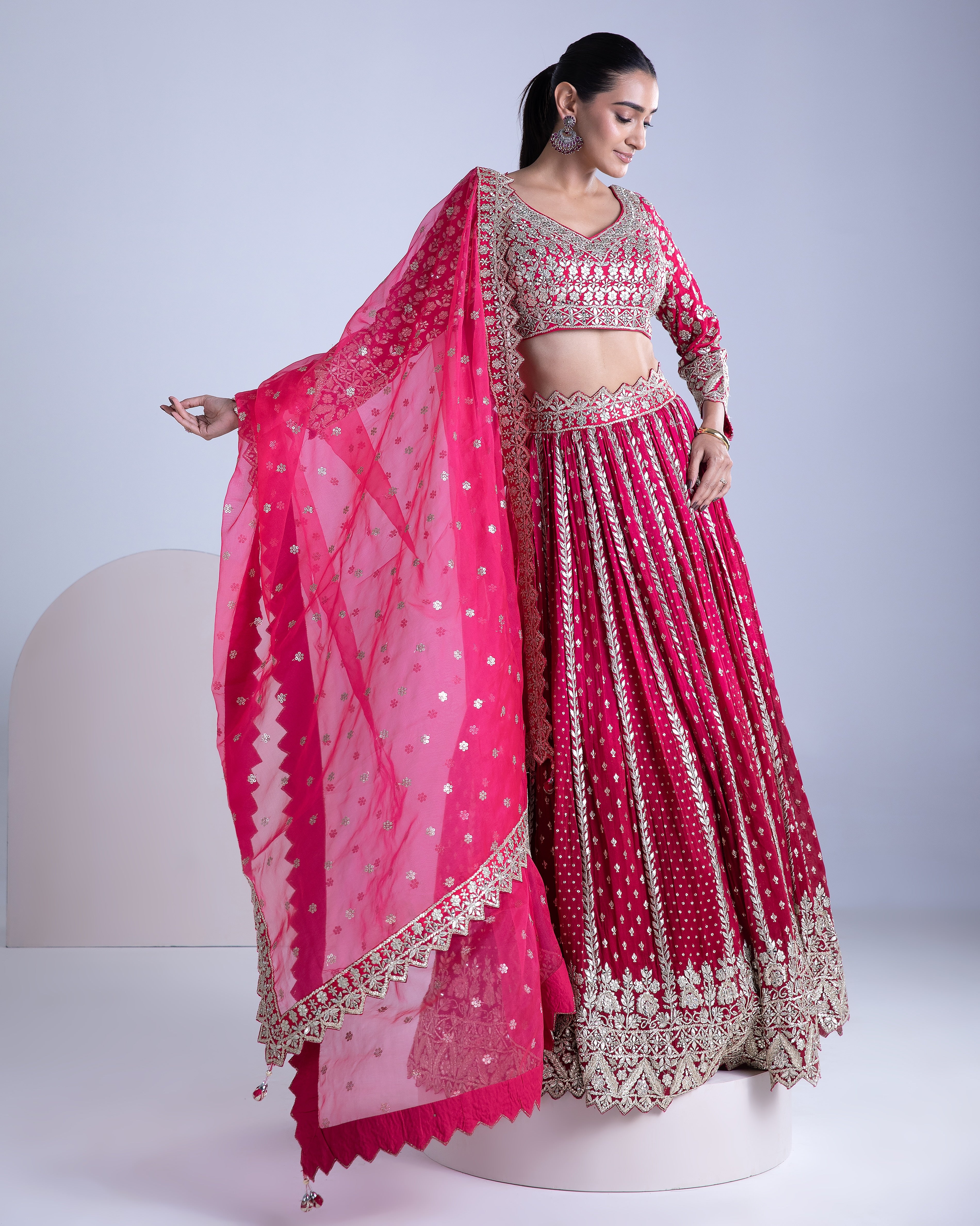 Bright Maroon Lehenga Set - Mokshaa