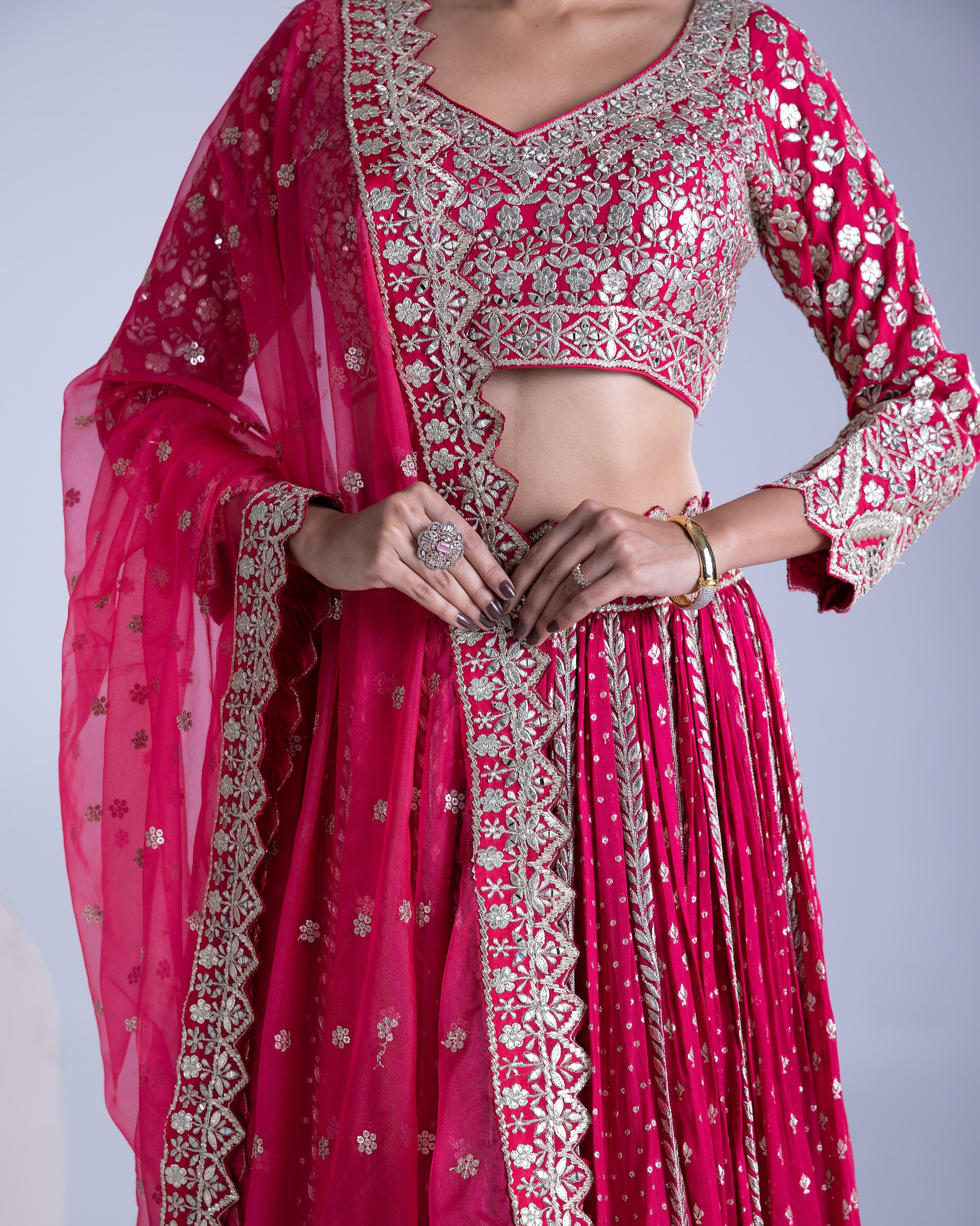 Bright Maroon Lehenga Set - Mokshaa