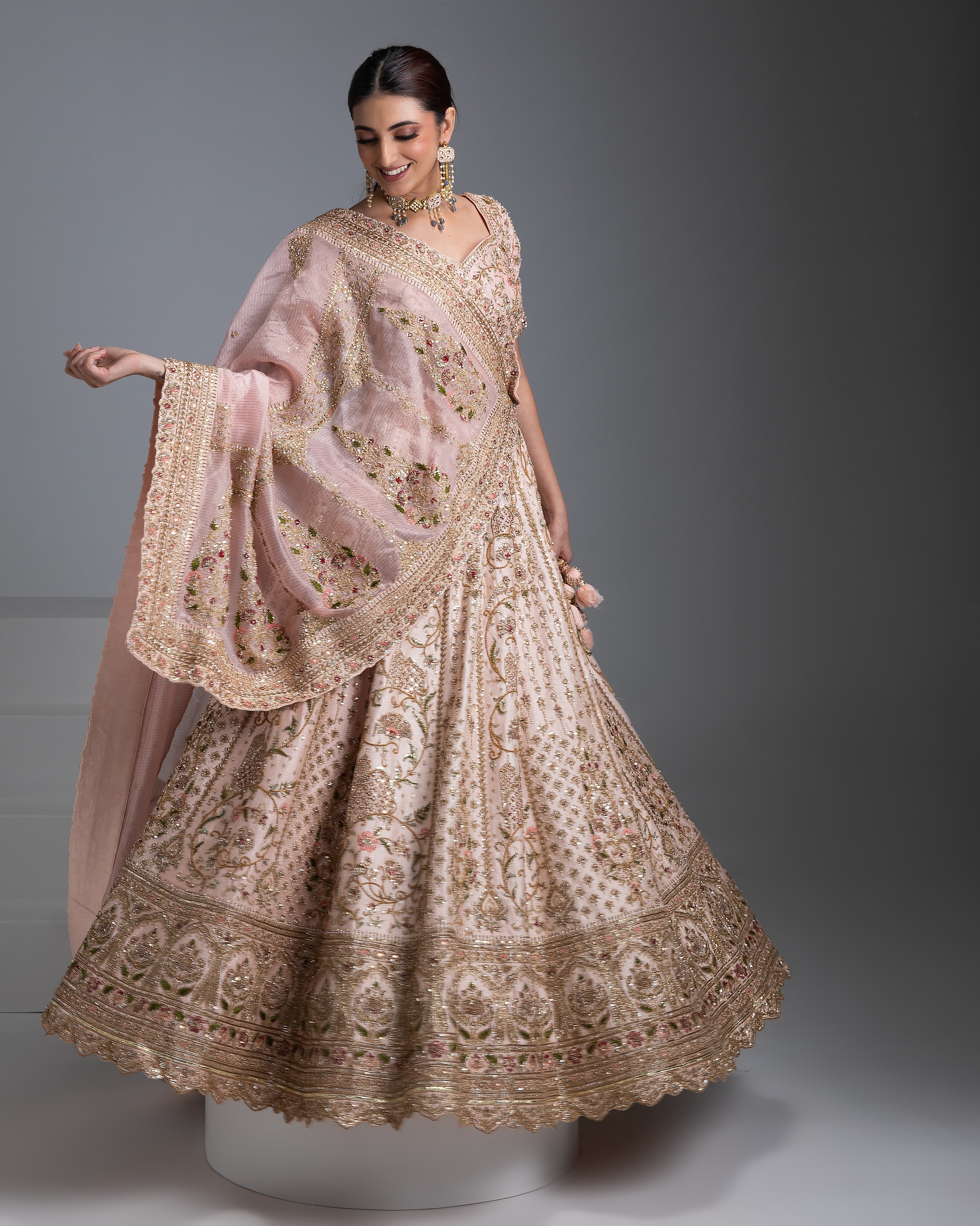 Pastel Pink Double drape lehenga Set - Mokshaa