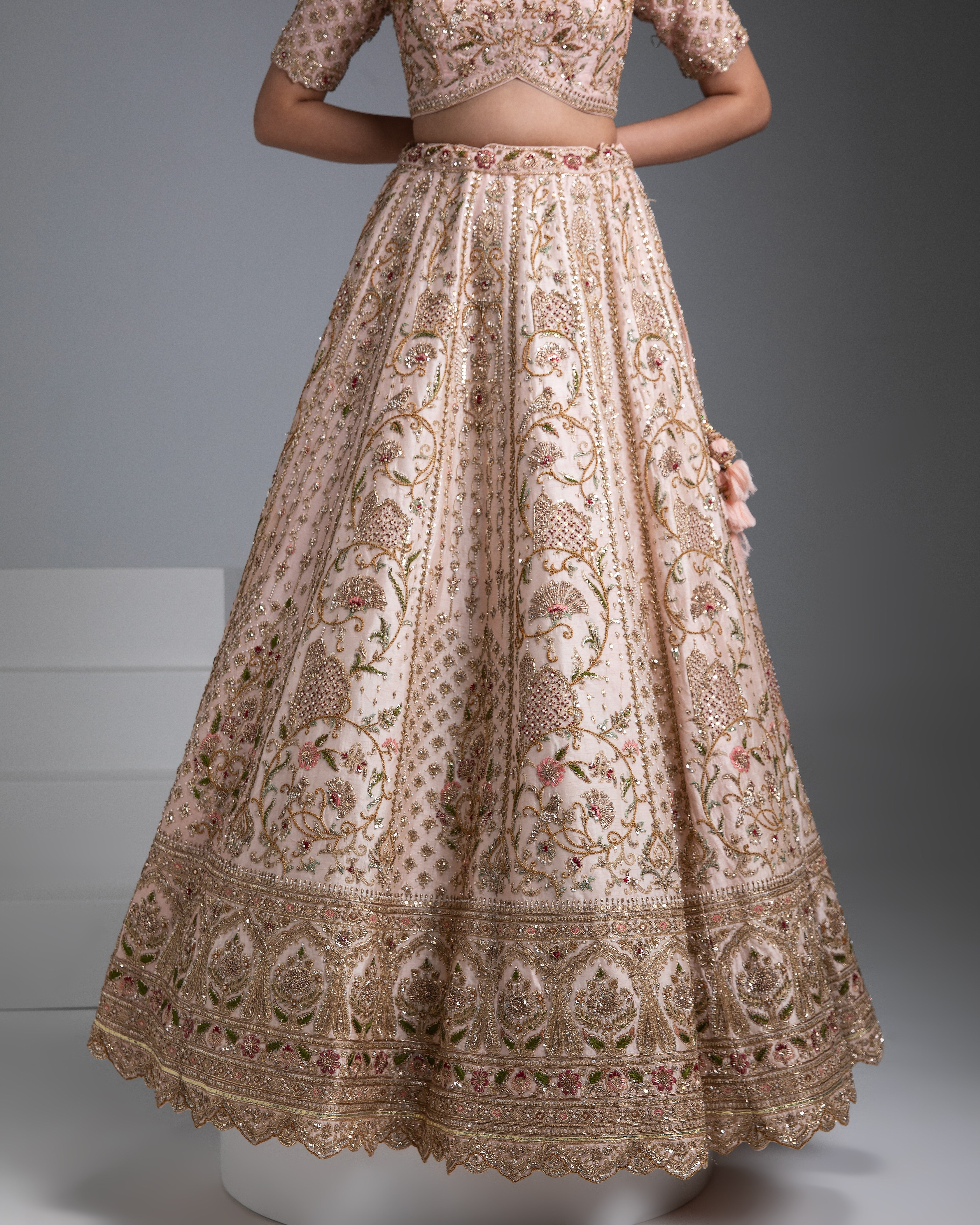 Pastel Pink Double drape lehenga Set - Mokshaa