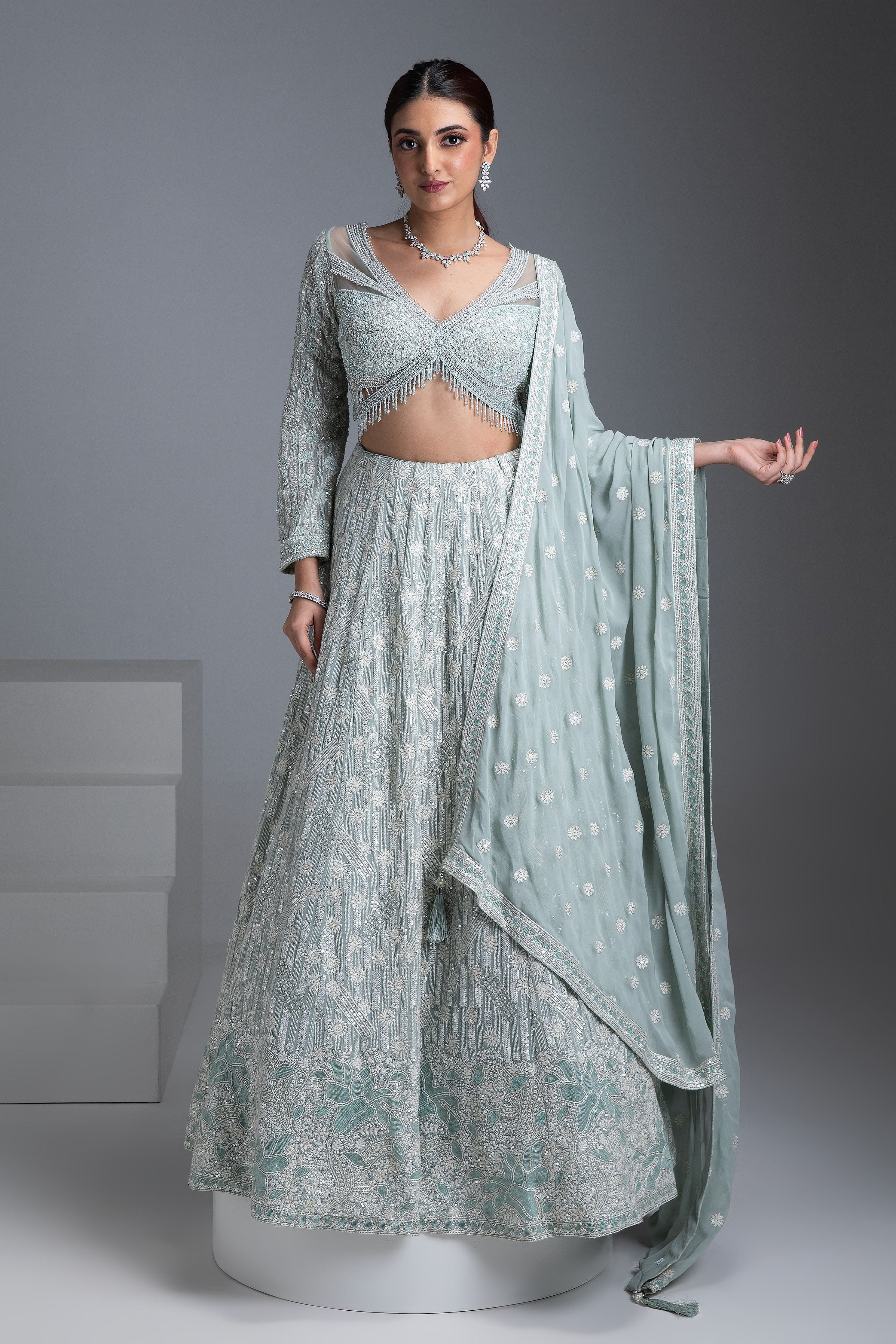 Mint Green Lehenga Set - Mokshaa