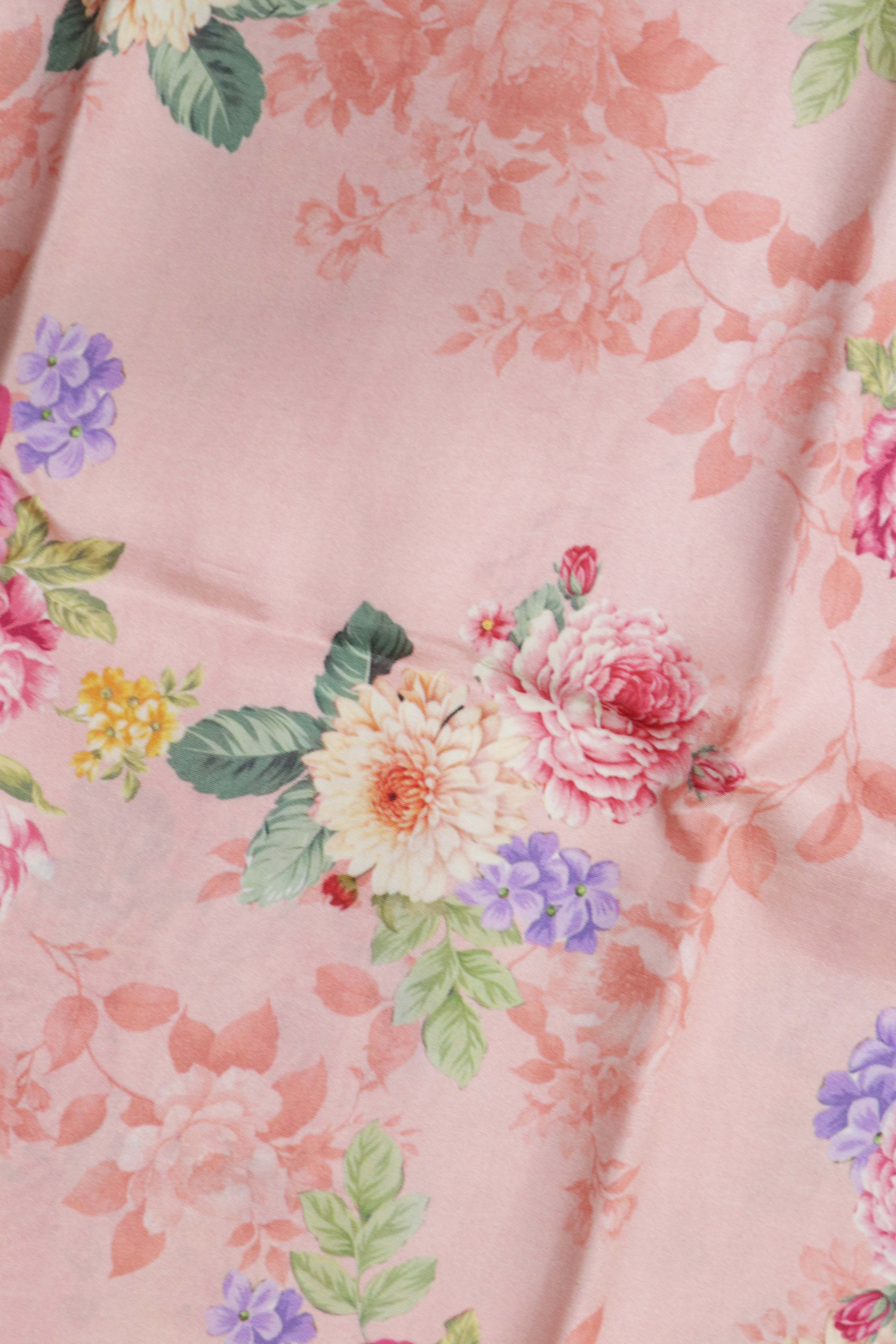 Pink Floral Printed Silk Saree with Ikat Border