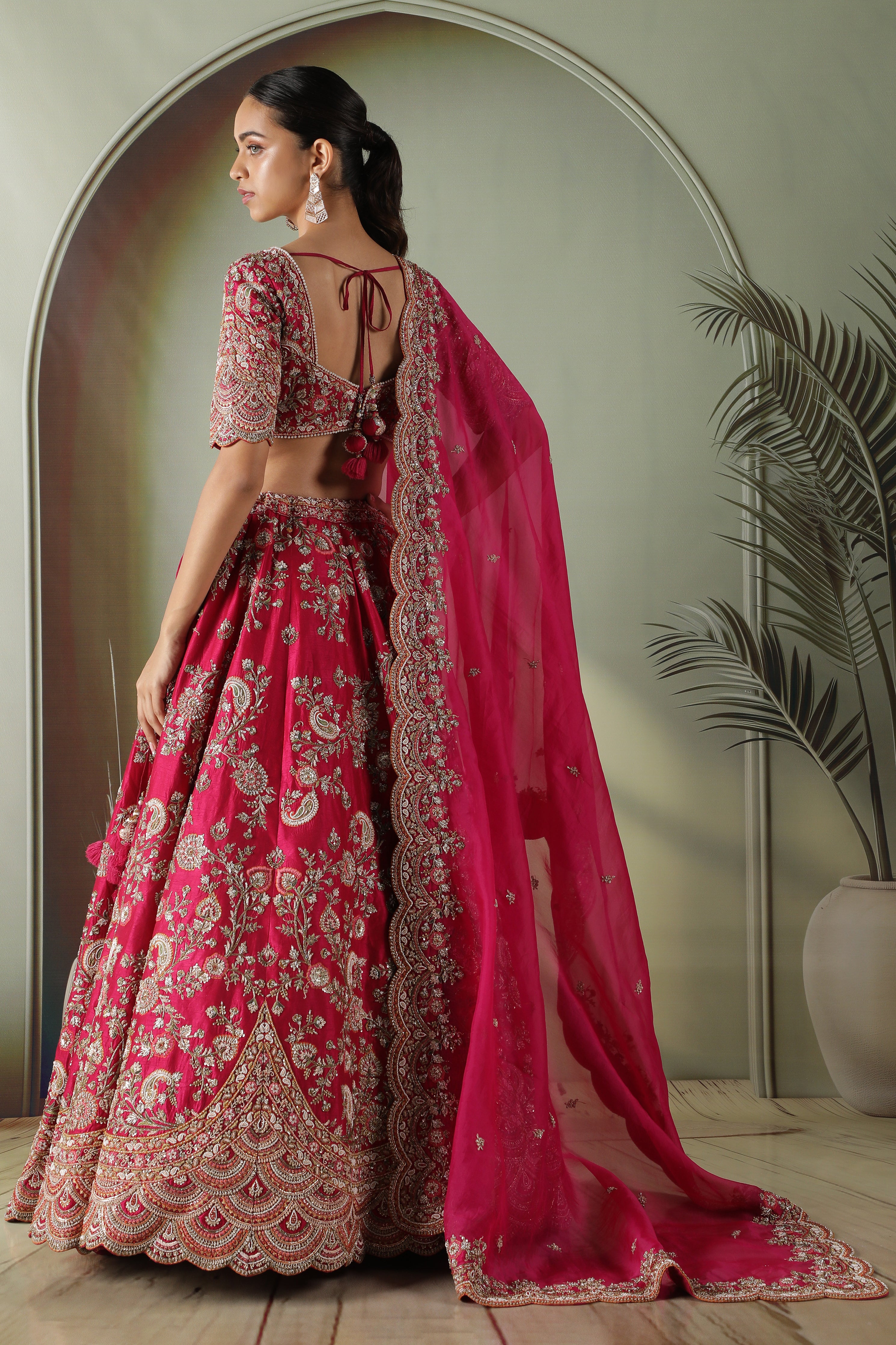 Pink Raw Silk Bridal Lehenga with Organza Dupatta