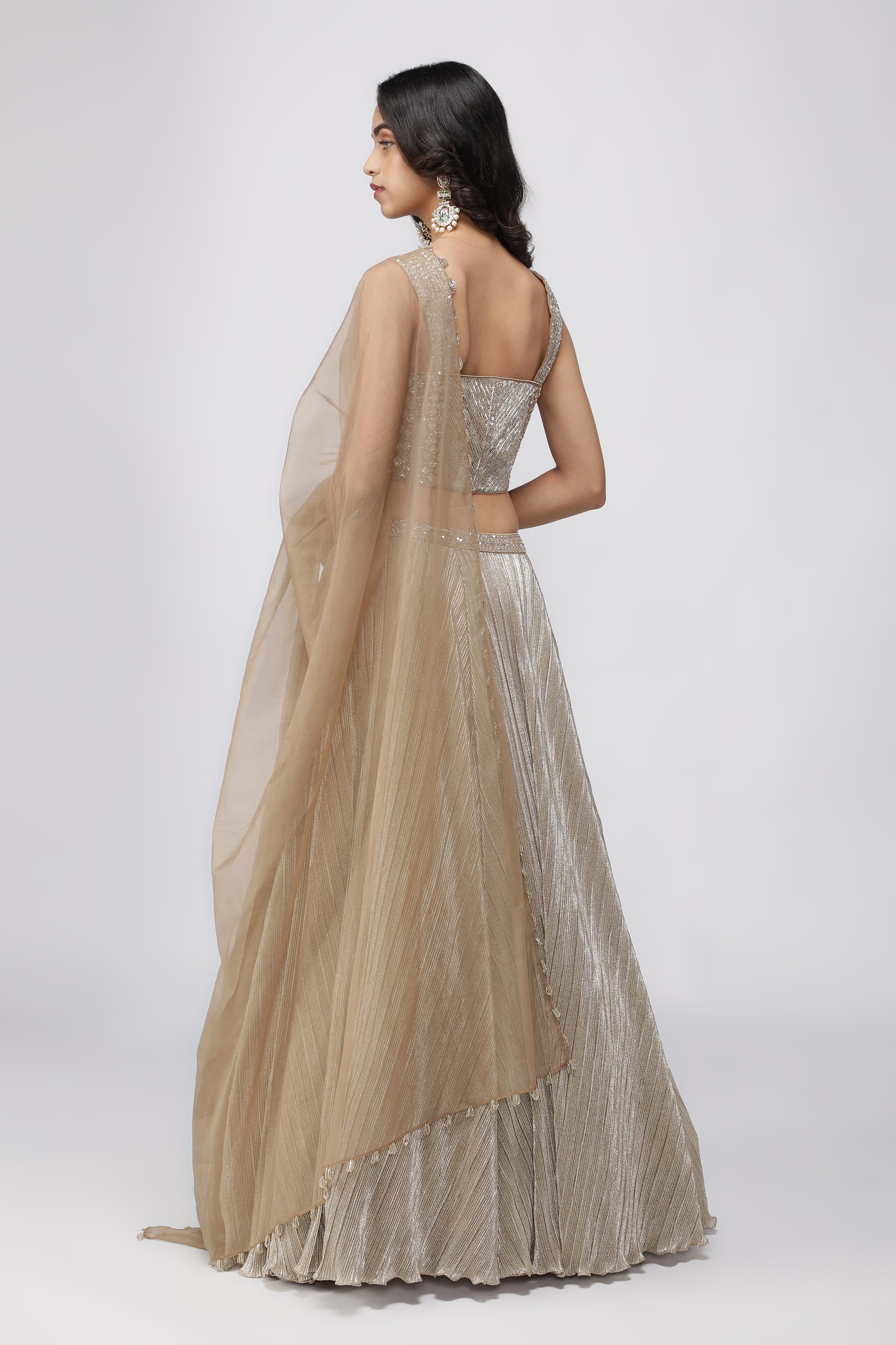 Dark Gold Crush Lehenga with Corset Blouse