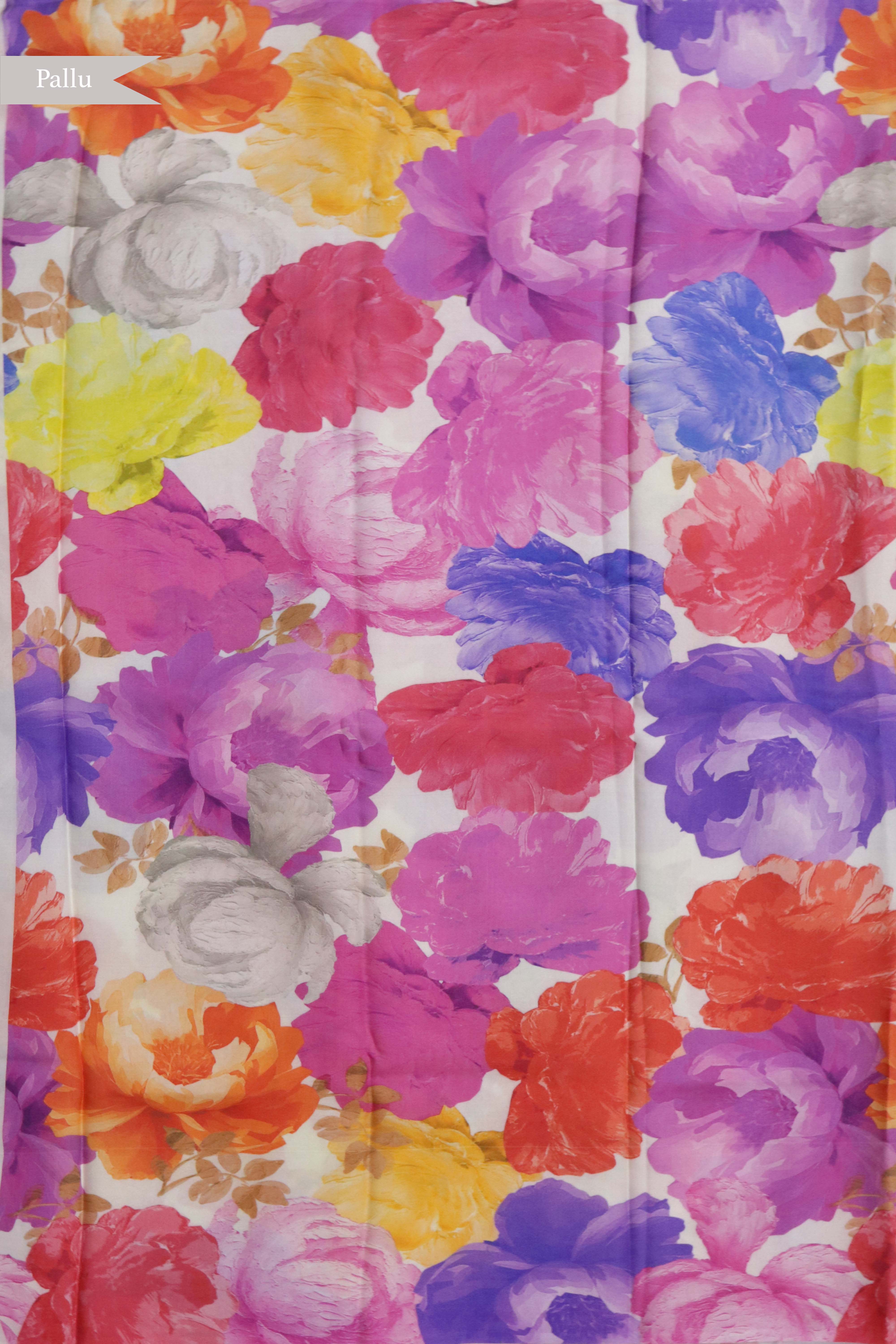 Ivory Zari Silk Saree with Floral Print