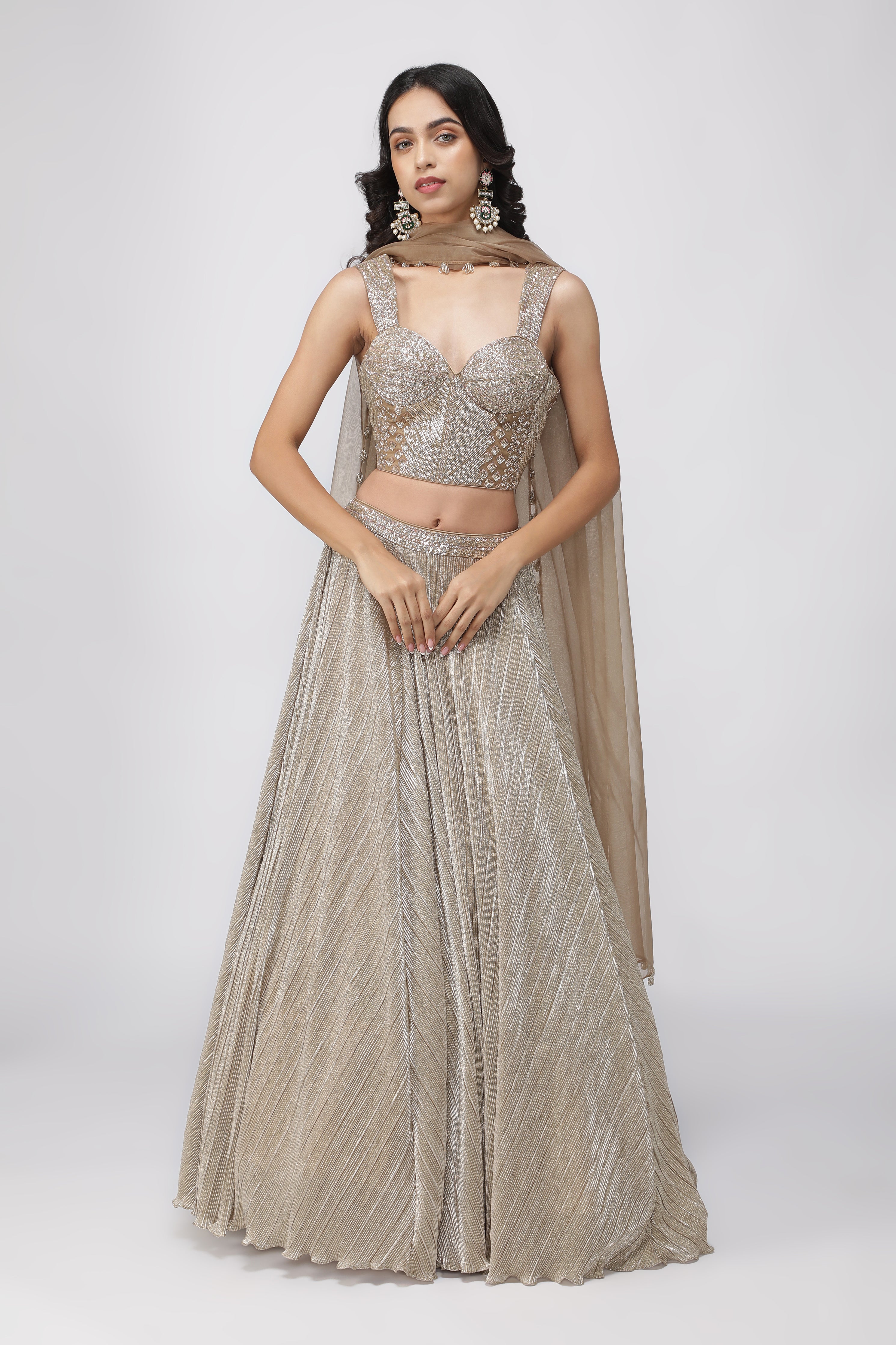 Dark Gold Crush Lehenga with Corset Blouse