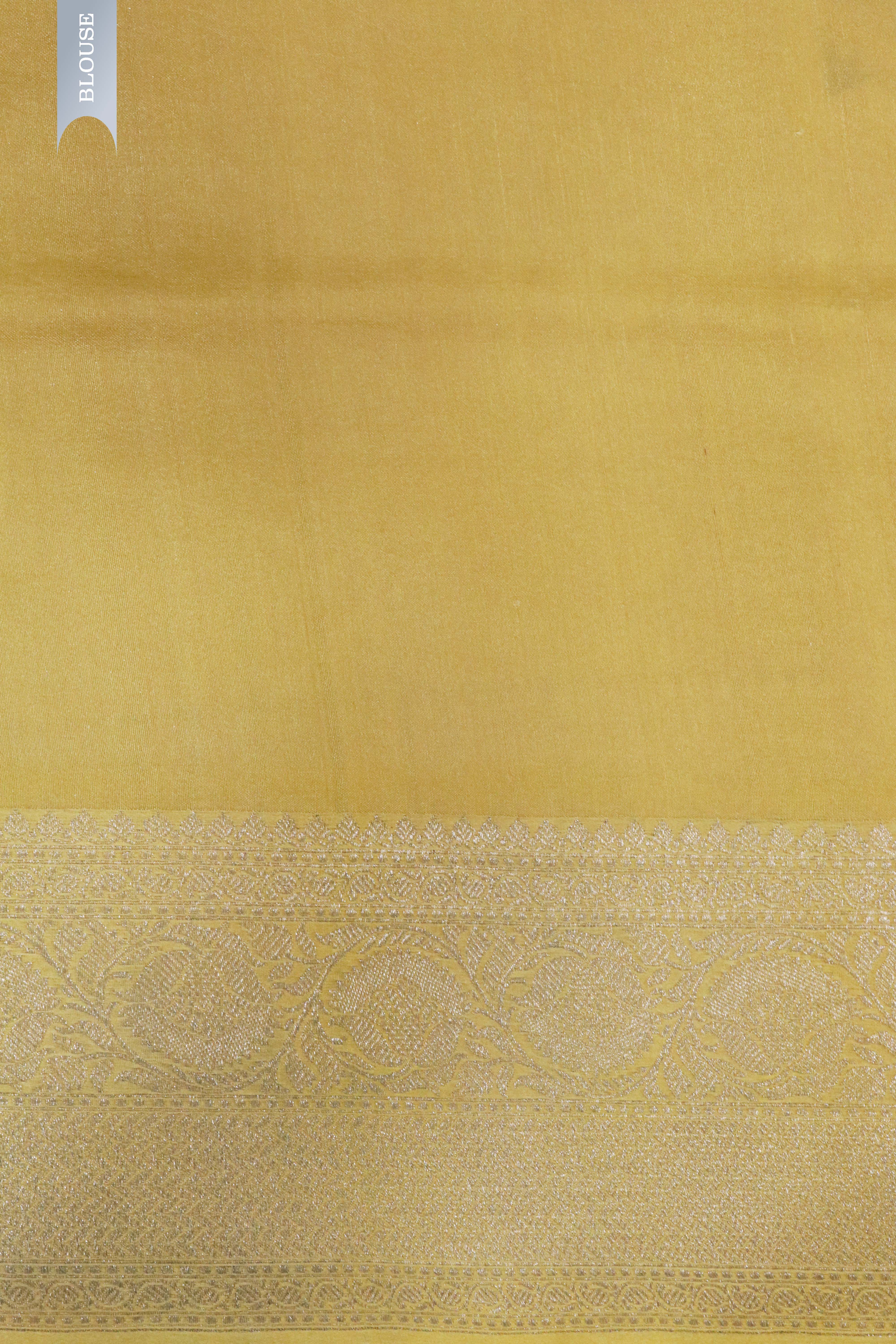 Tussar Silk Saree in Mustard Yellow with Floral Print & Zari Border