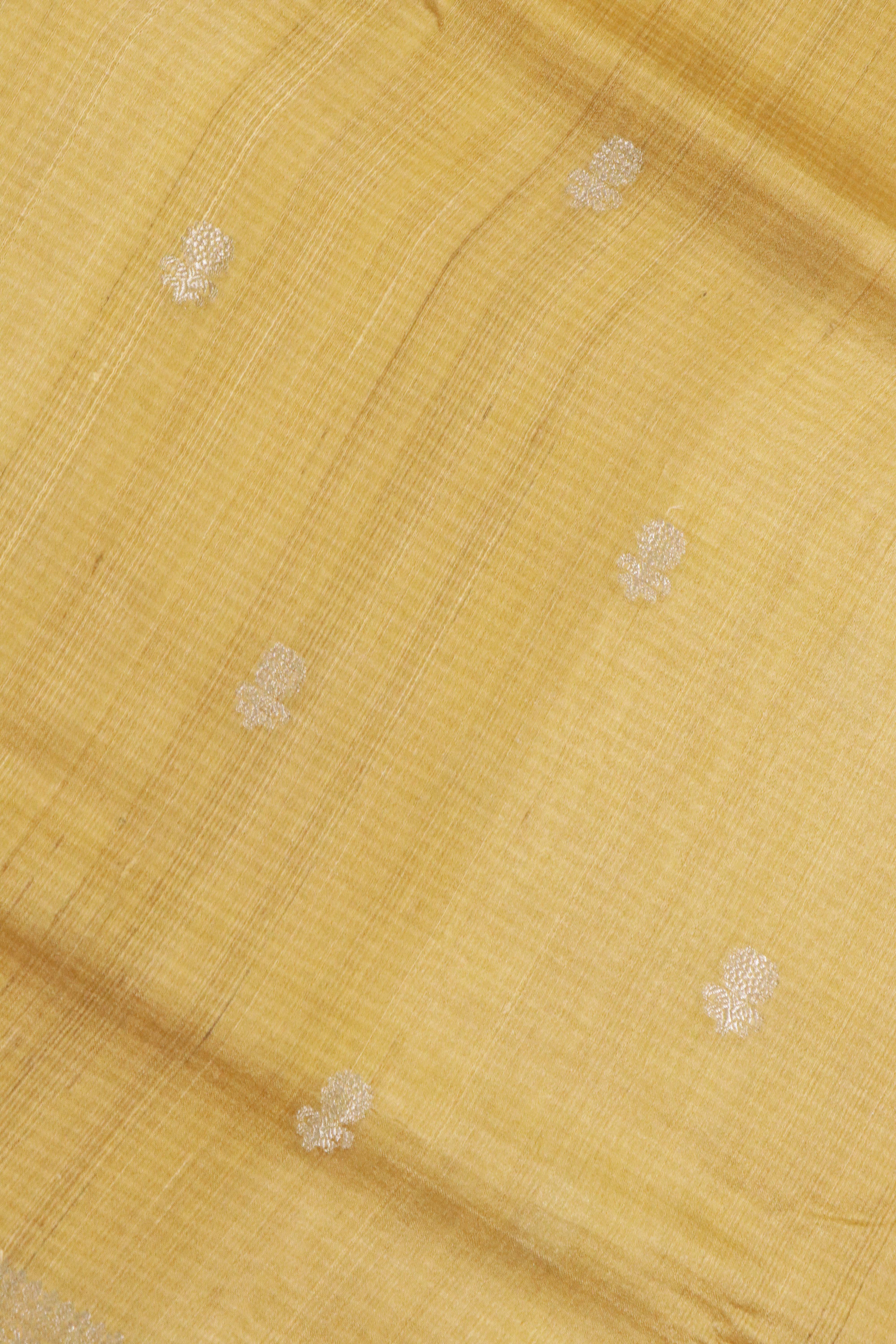 Banaras Tussar Silk Saree in Golden with Zari Motifs & Kalamkari Border