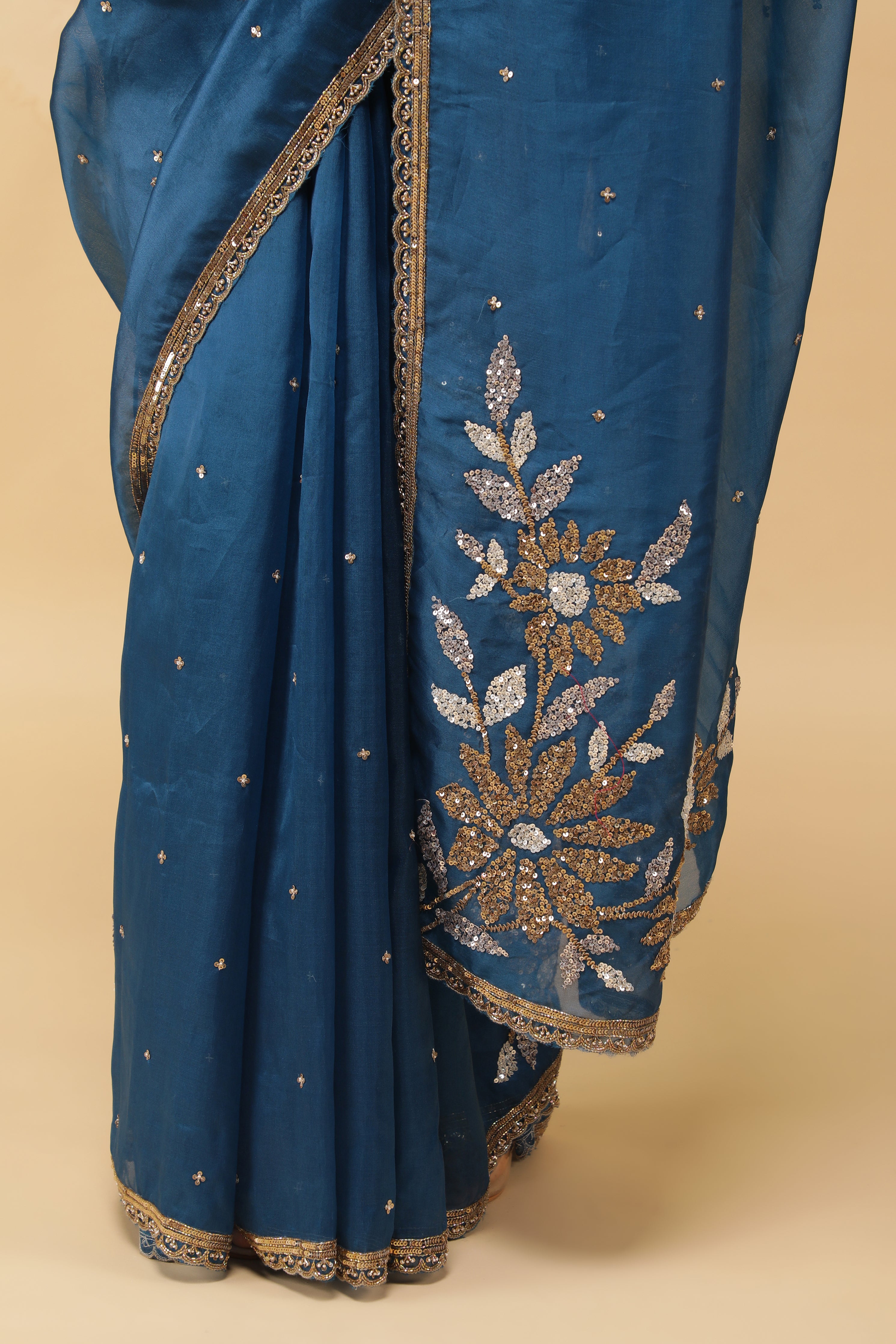 Serulel Blue  Organza Saree with Sequin Embroidery
