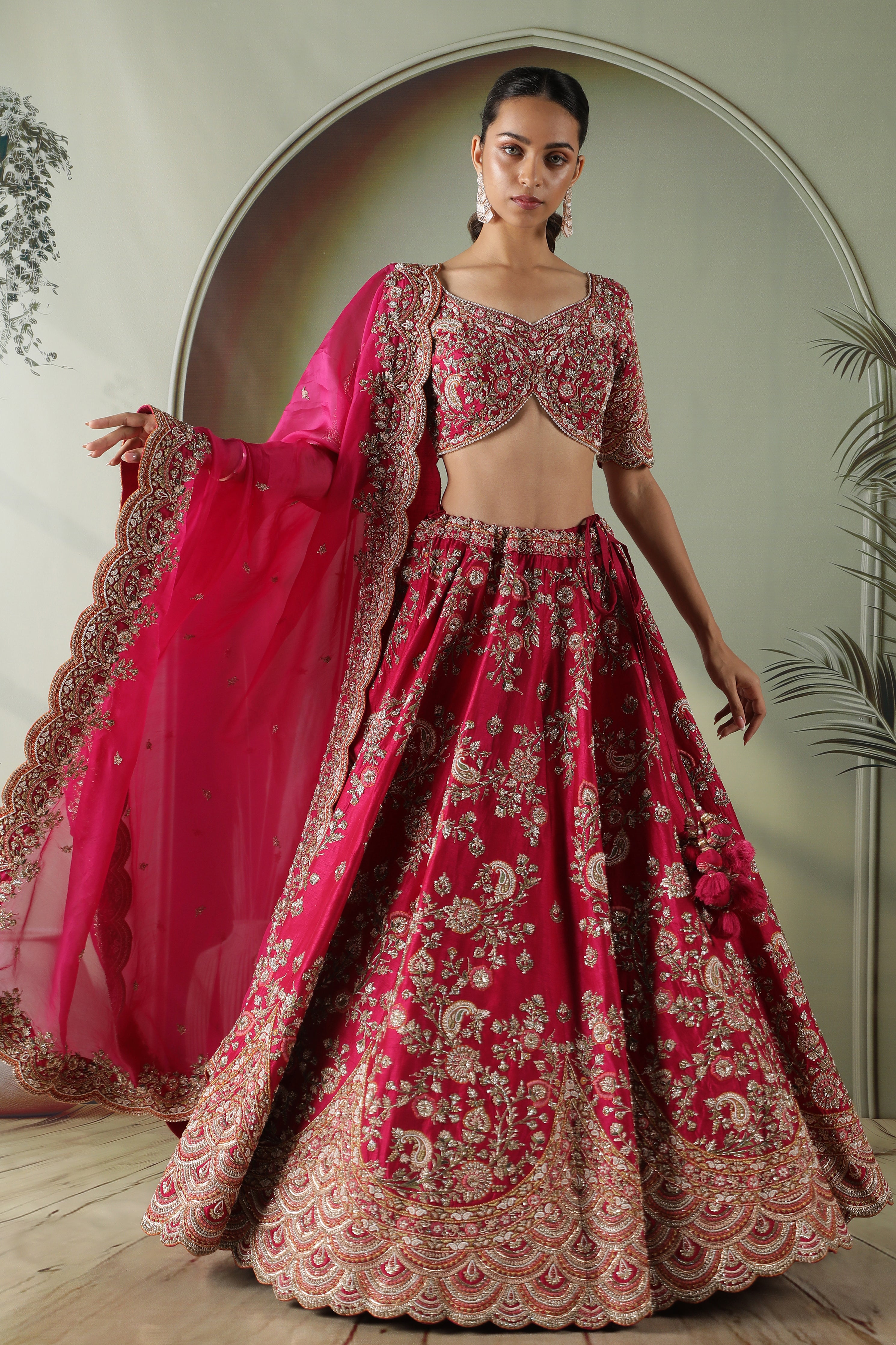 Pink Raw Silk Bridal Lehenga with Organza Dupatta