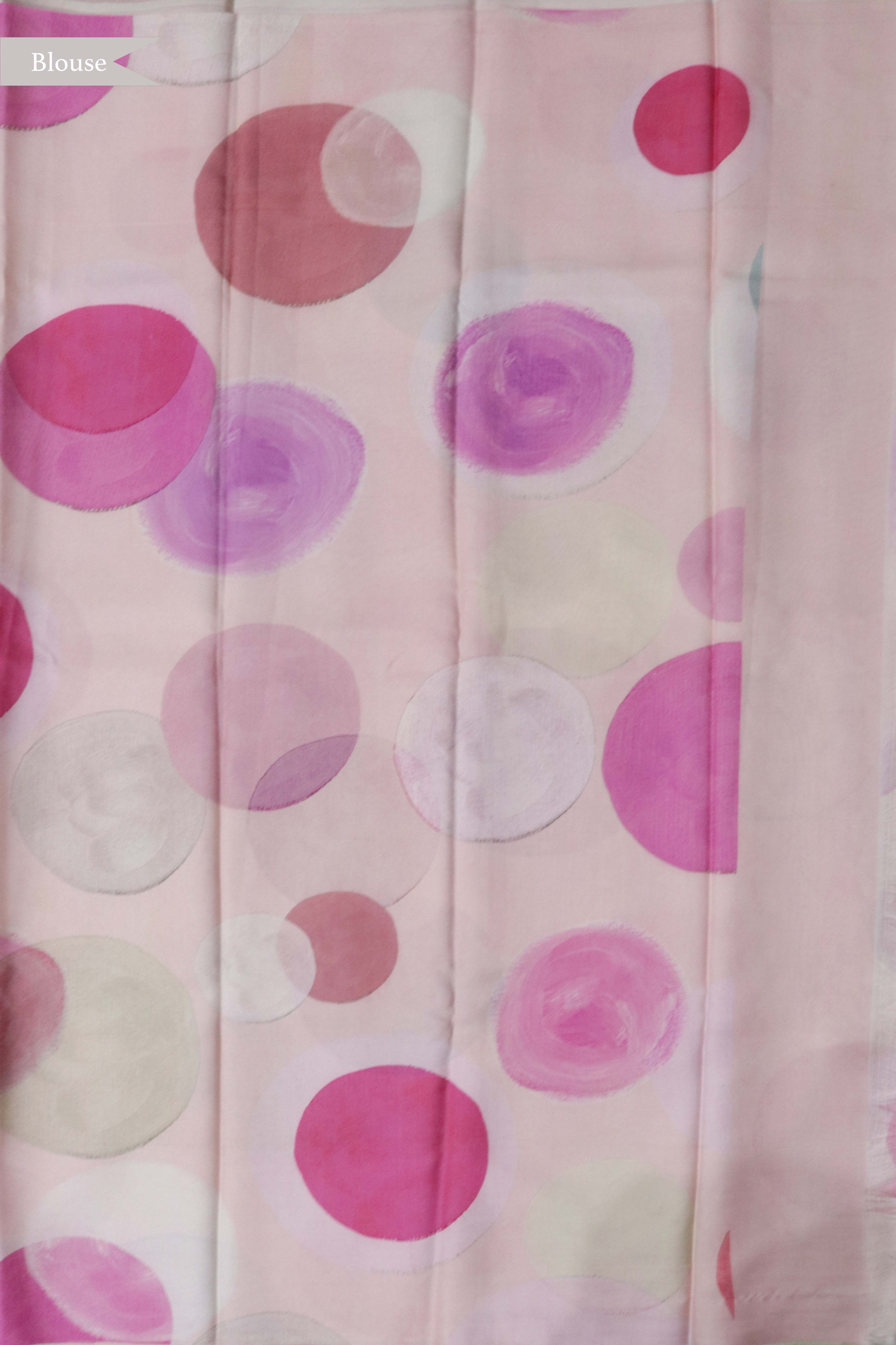 Peach Zari Silk Saree with Printed Border