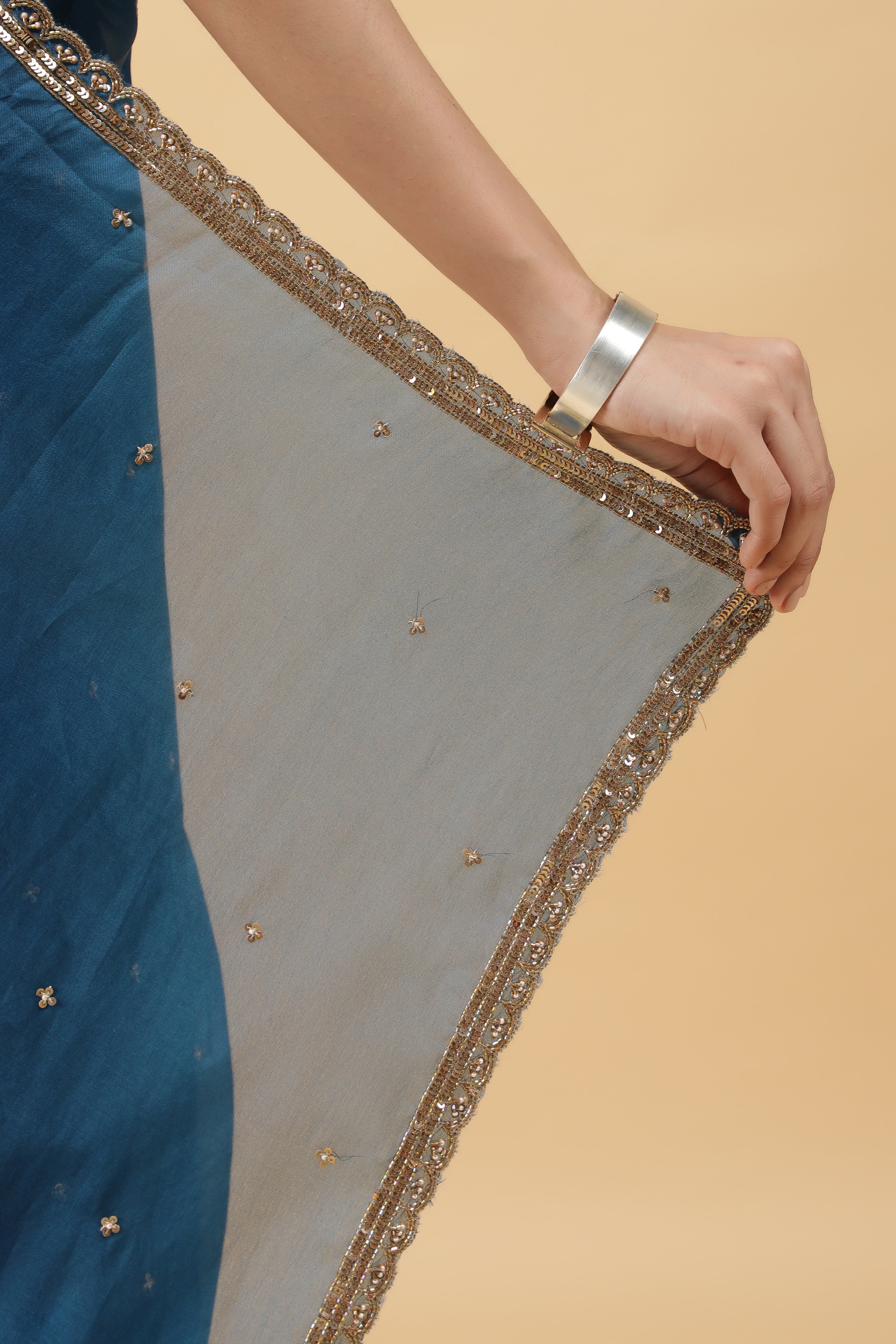 Serulel Blue  Organza Saree with Sequin Embroidery
