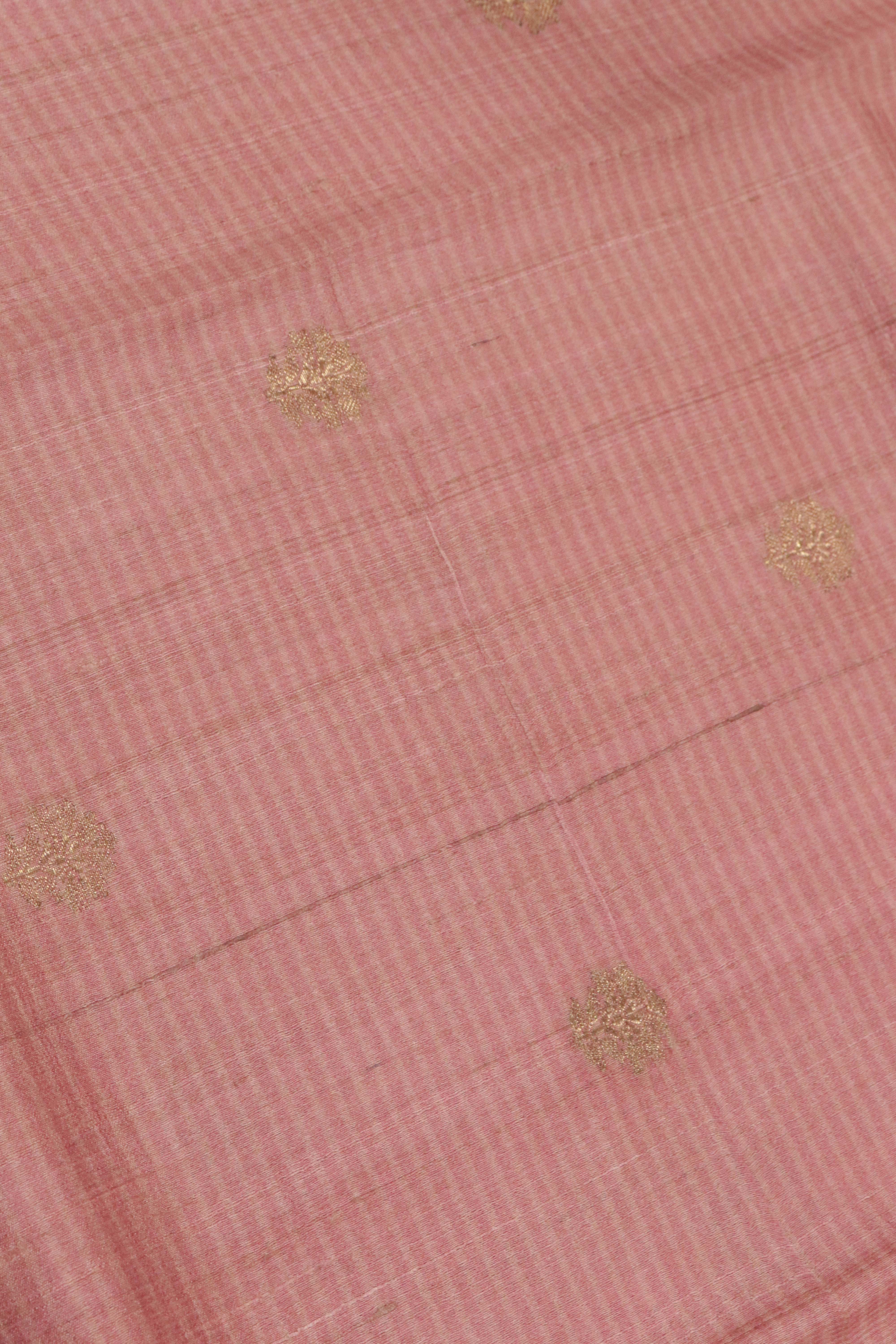 Banaras Tussar Silk Saree in Peach with Zari Motifs & Kalamkari Border