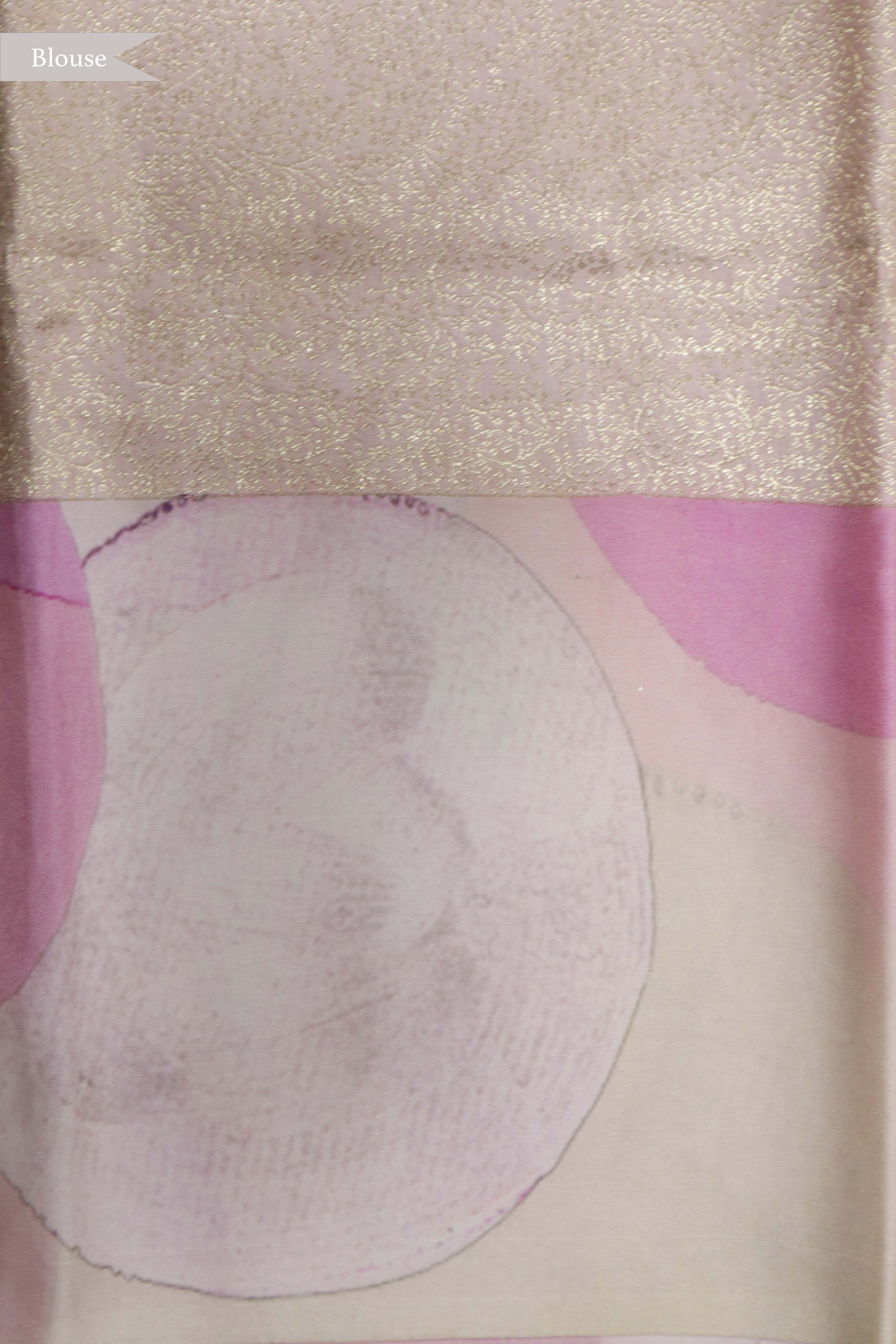 Peach Zari Silk Saree with Printed Border