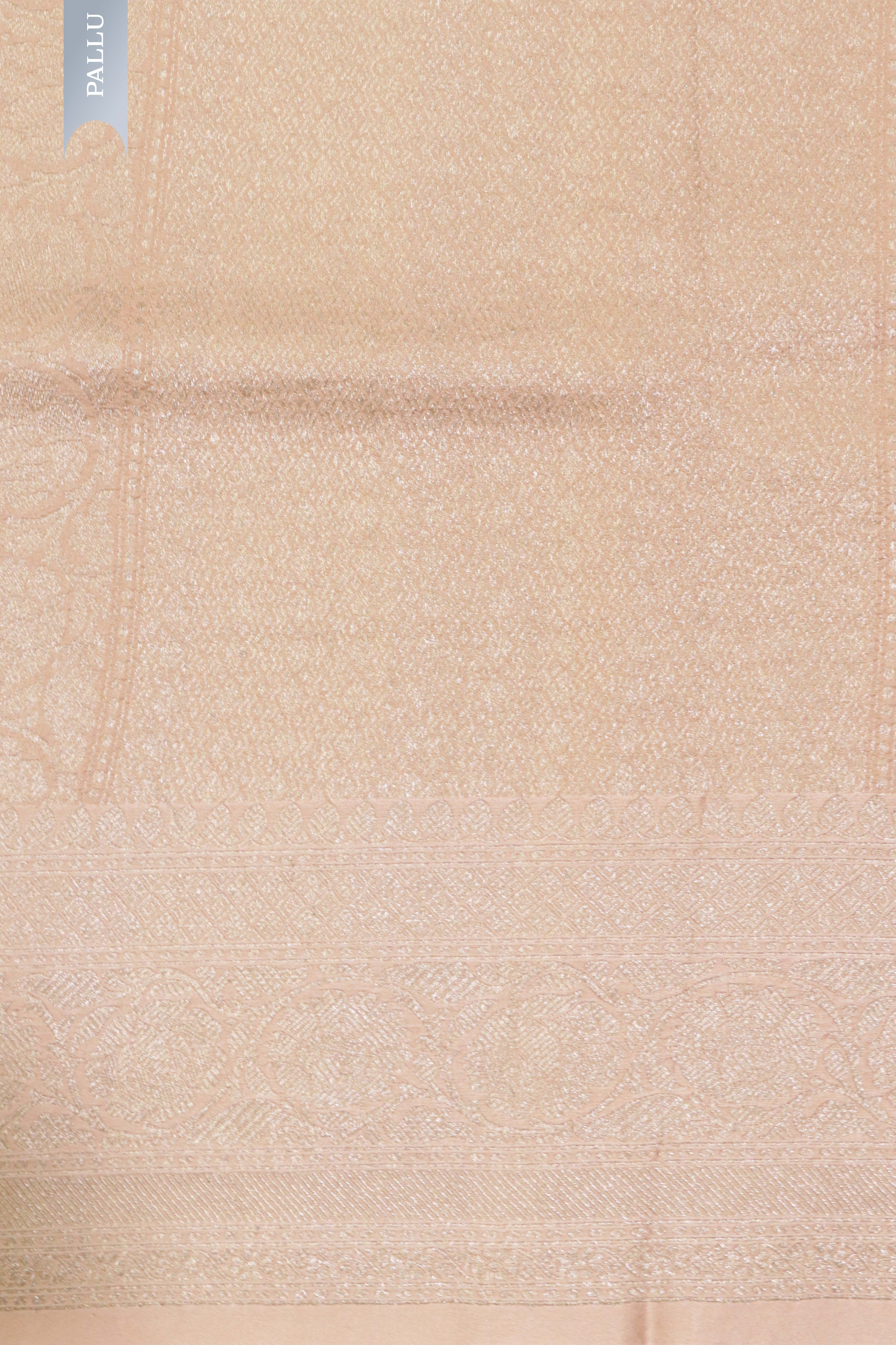 Tussar Silk Saree in Peach with Floral Print & Zari Border