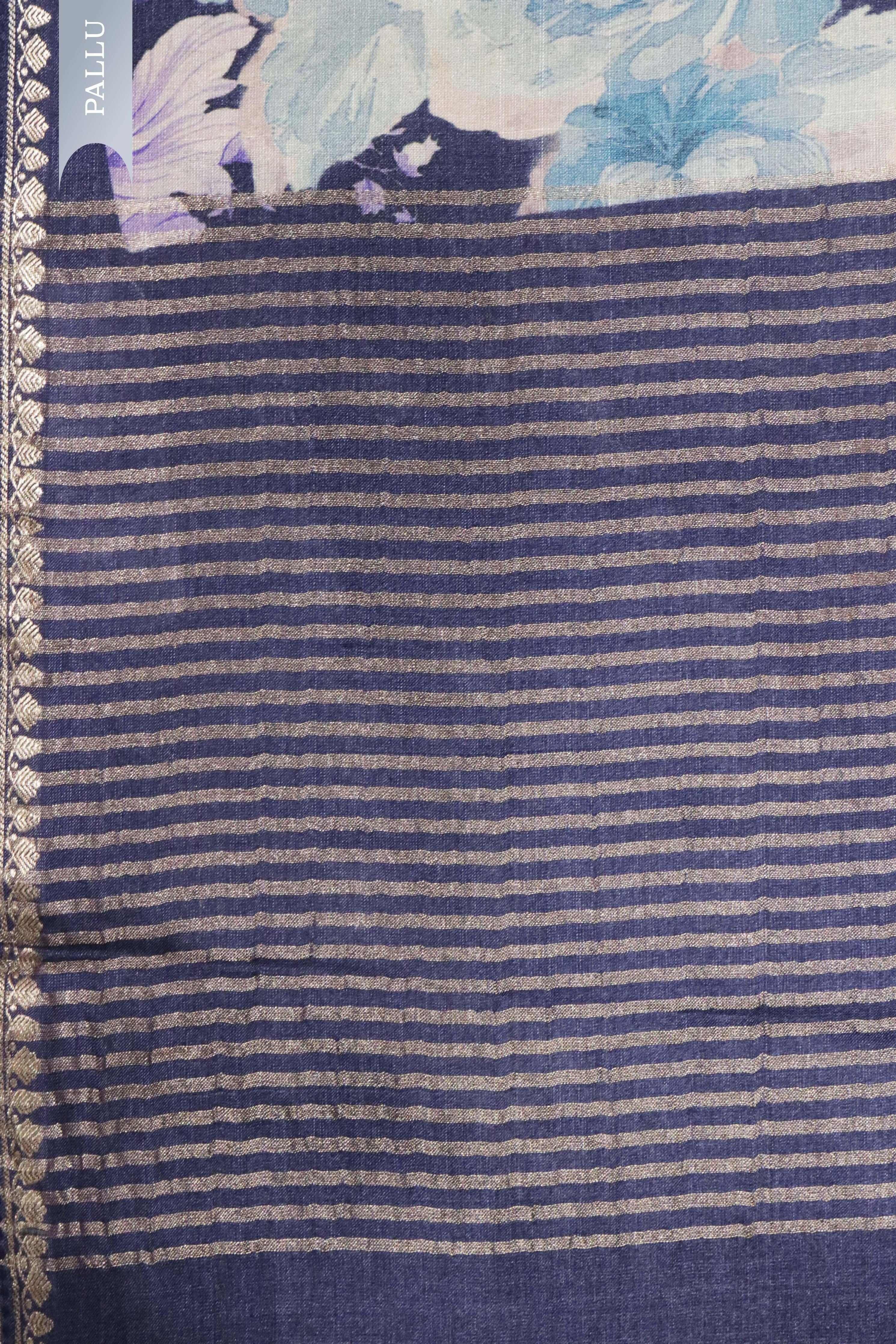 Grey Tussar Silk Saree with All-Over Floral Print - Mokshaa