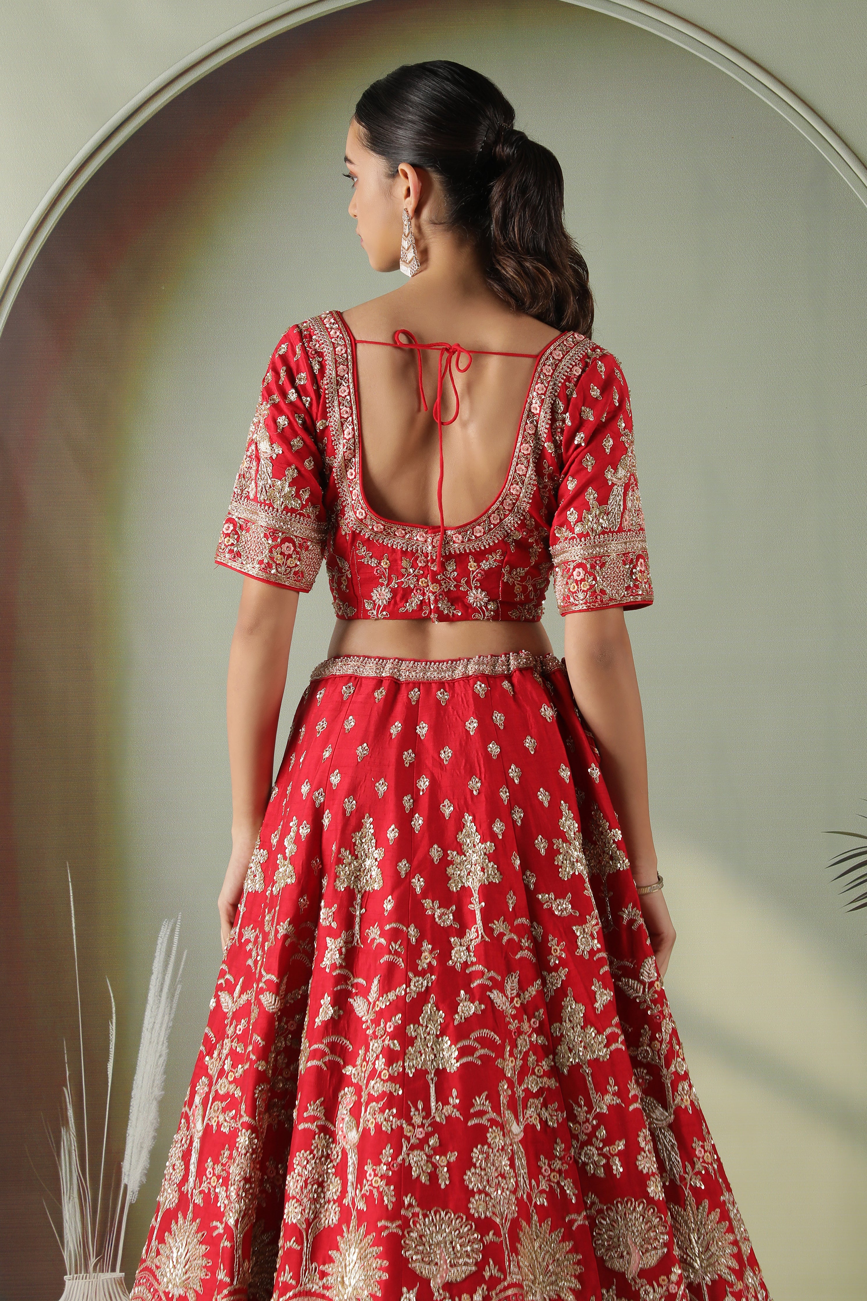 Scarlet Red Raw Silk Bridal Lehenga Set