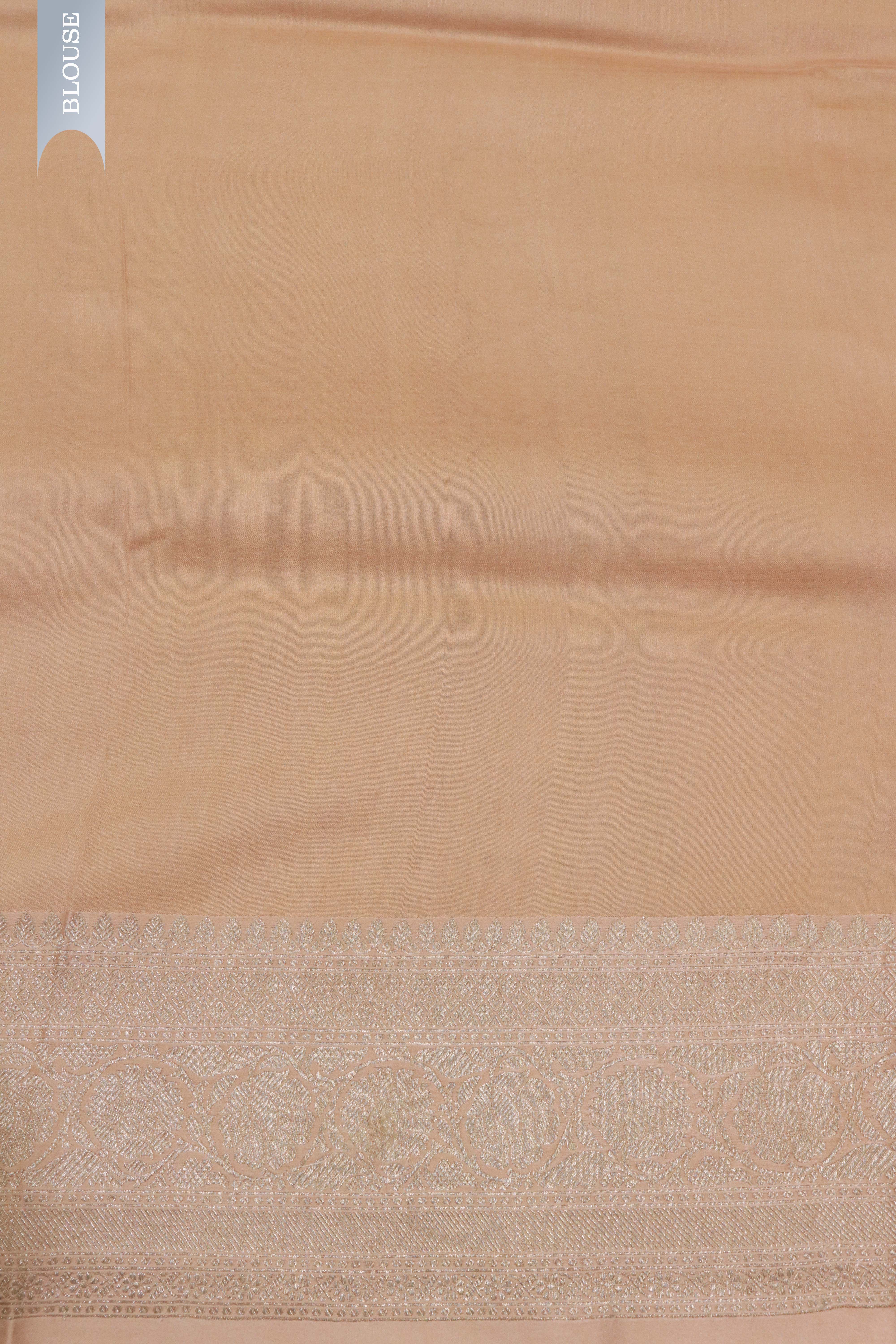 Tussar Silk Saree in Peach with Floral Print & Zari Border