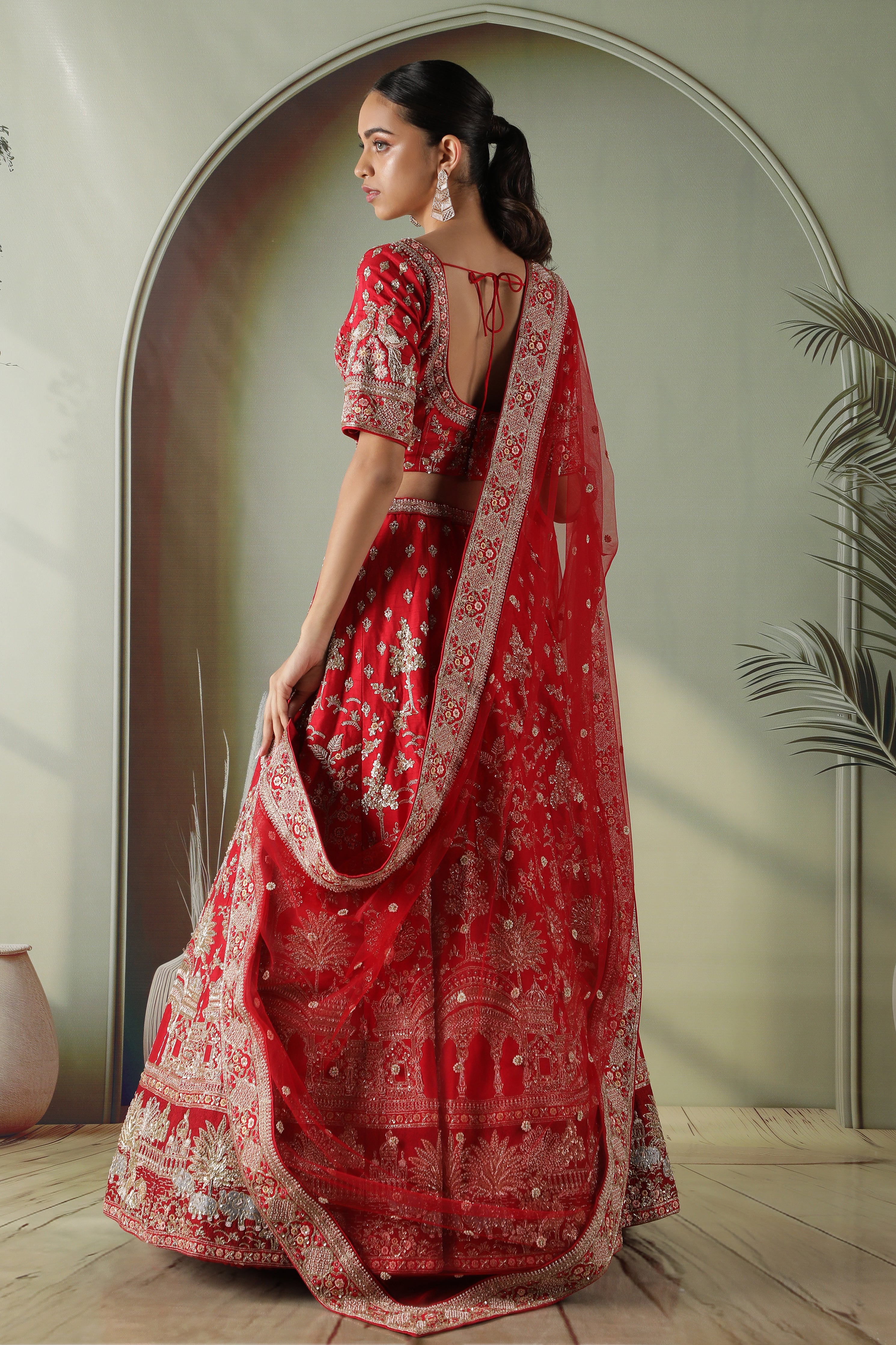 Scarlet Red Raw Silk Bridal Lehenga Set