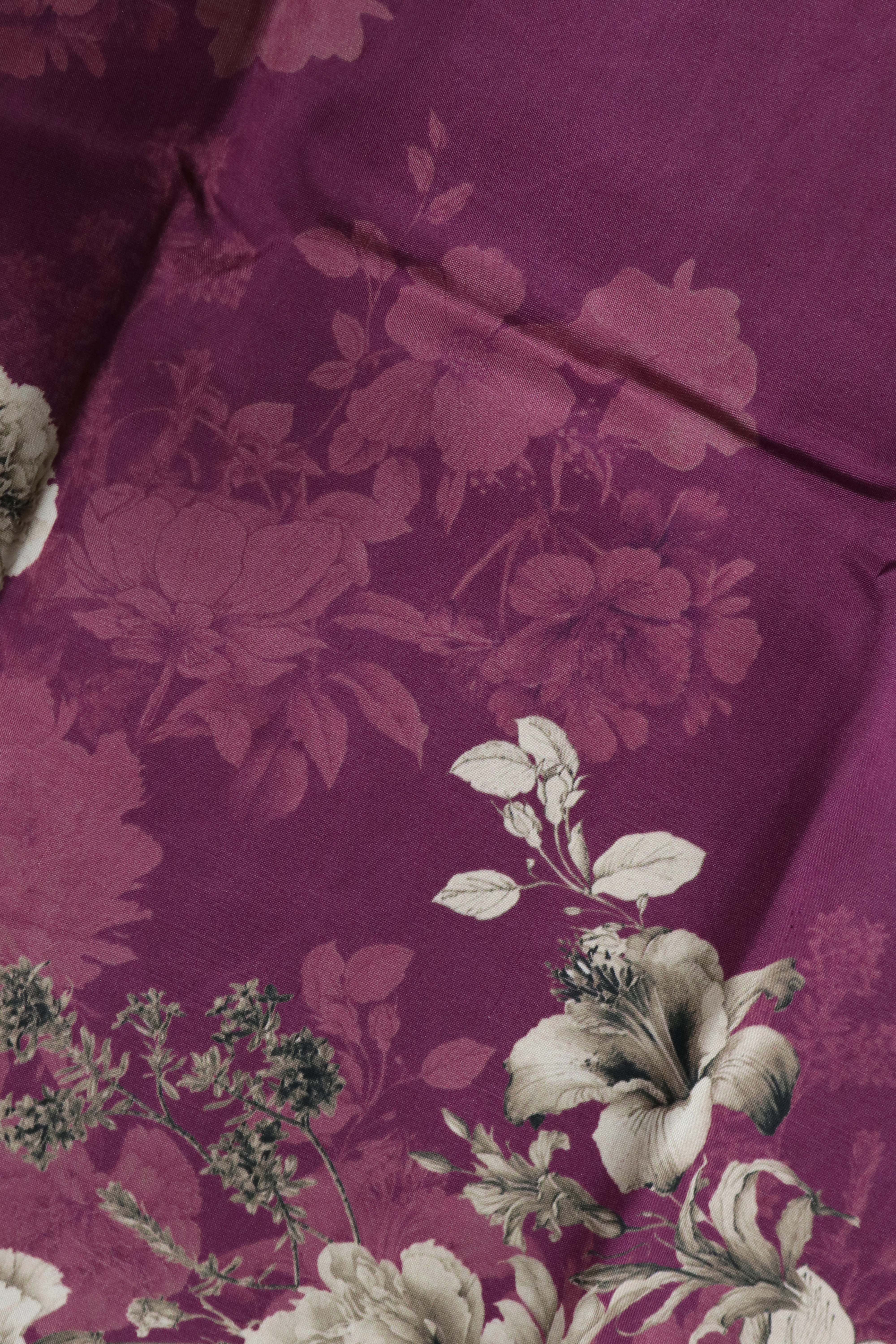 Dusty Wine Silk Saree with Floral Print & Ikat Border