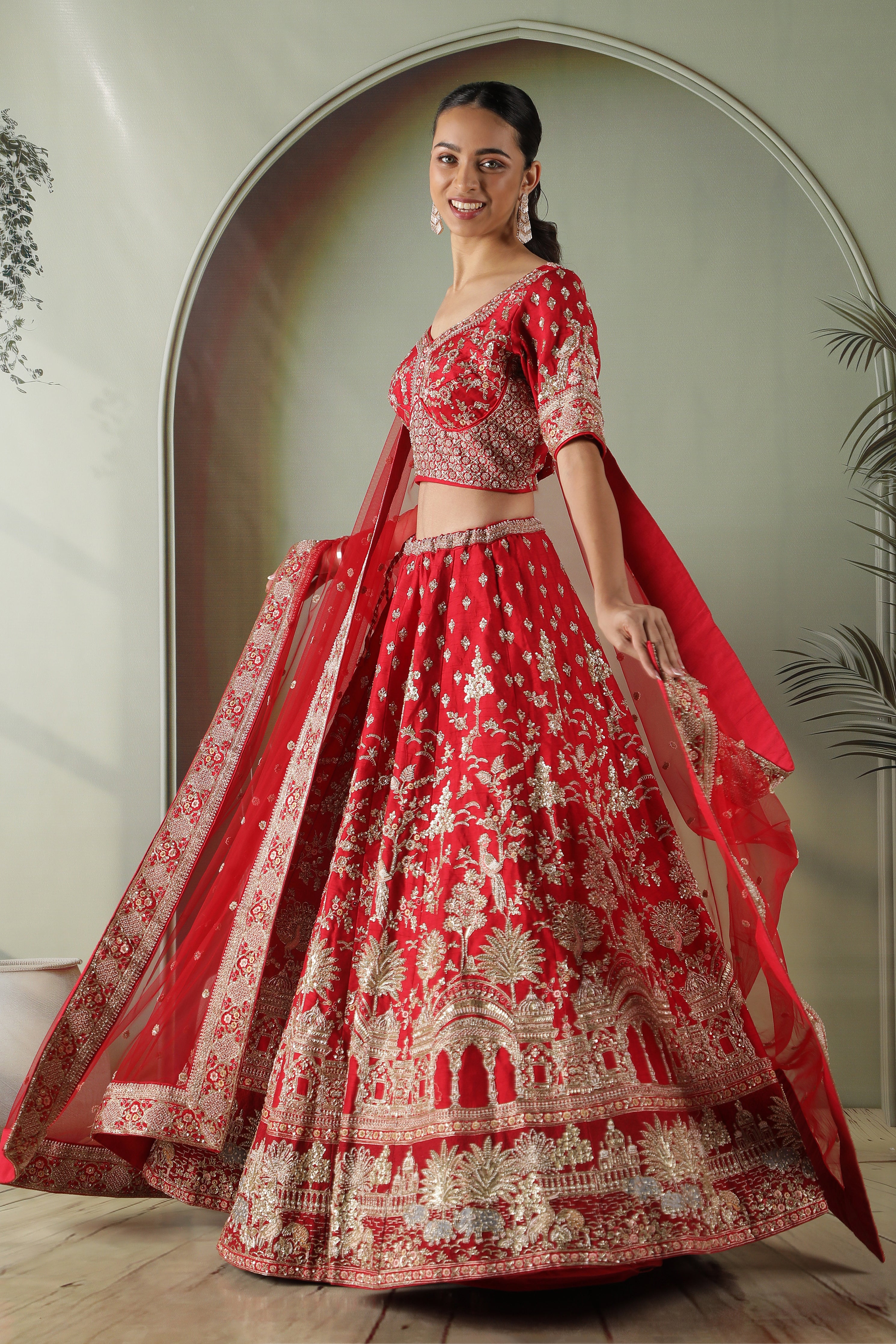 Scarlet Red Raw Silk Bridal Lehenga Set