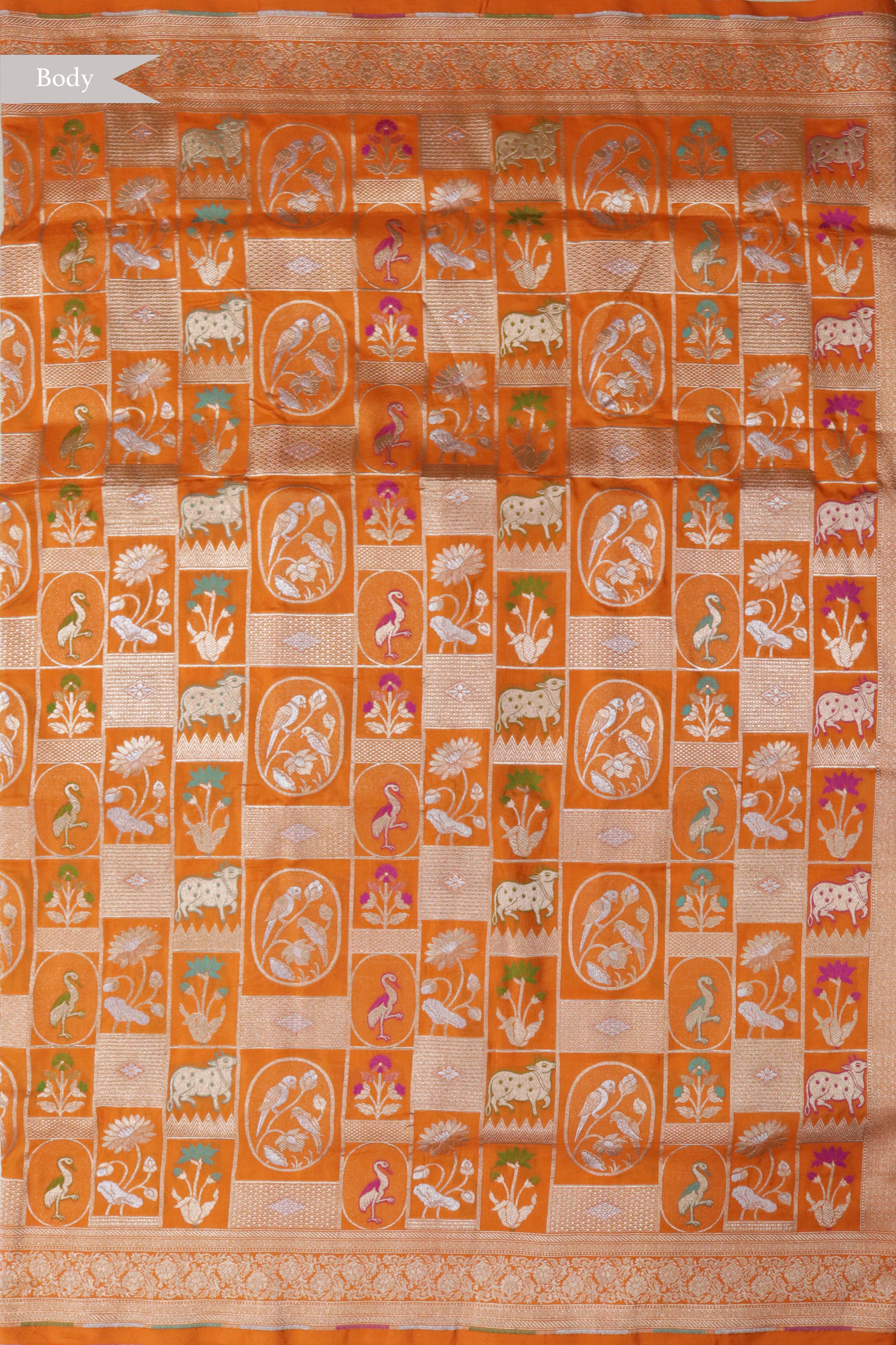 Orange Banarasi Silk Saree