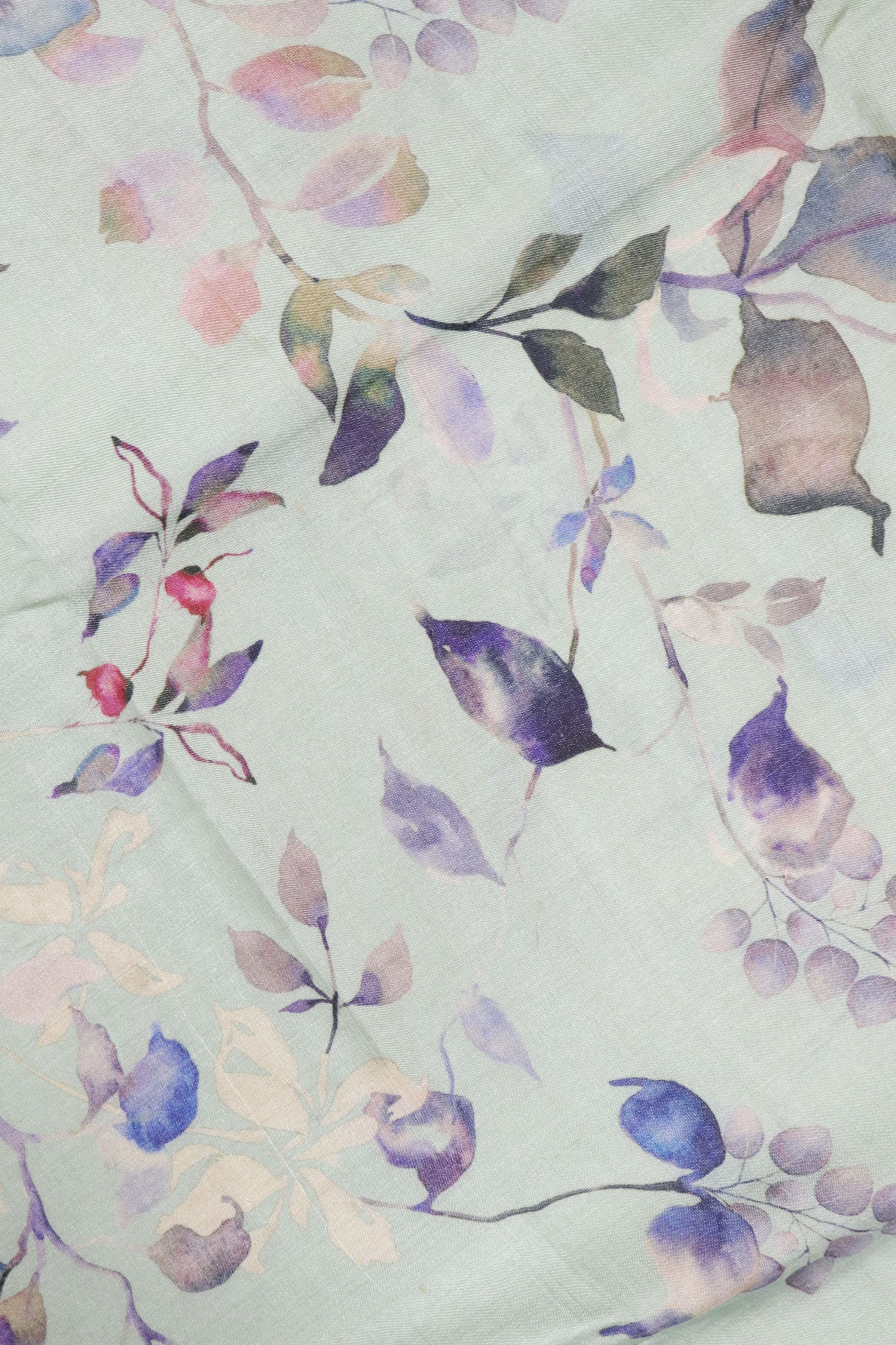 Sky Blue Tussar Silk Saree with All-Over Floral Print and Woven Border - Mokshaa