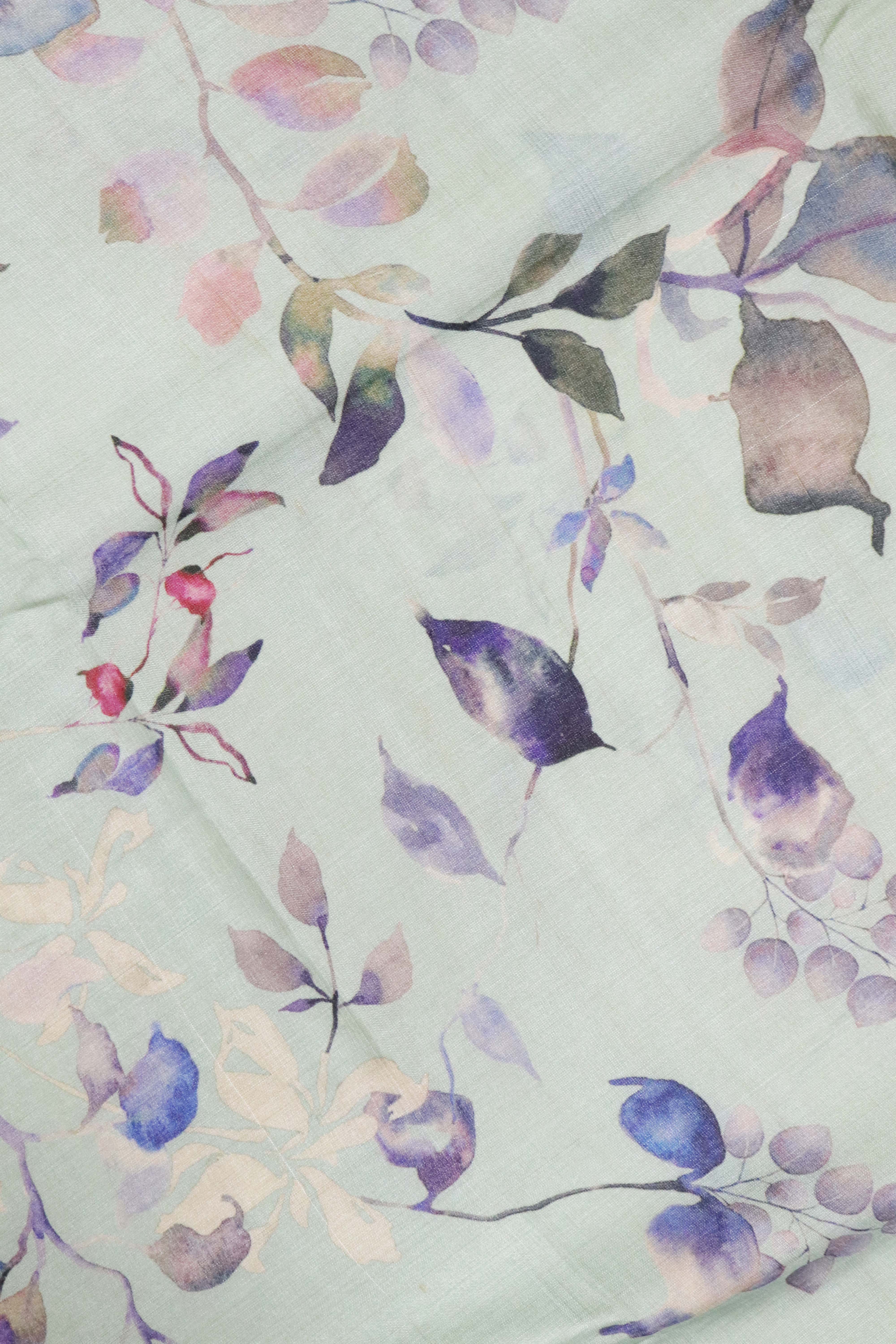 Sky Blue Tussar Silk Saree with All-Over Floral Print and Woven Border