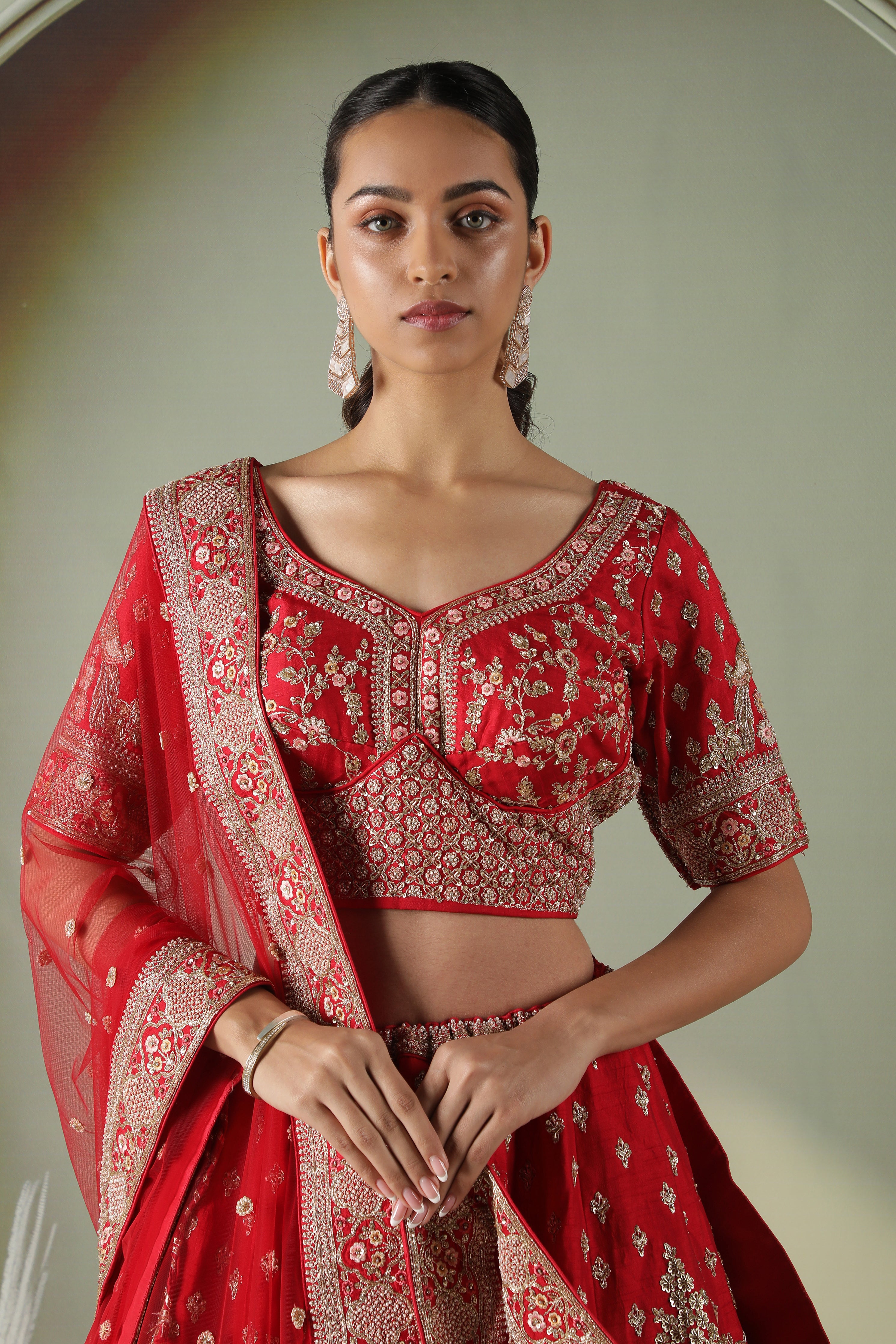 Scarlet Red Raw Silk Bridal Lehenga Set