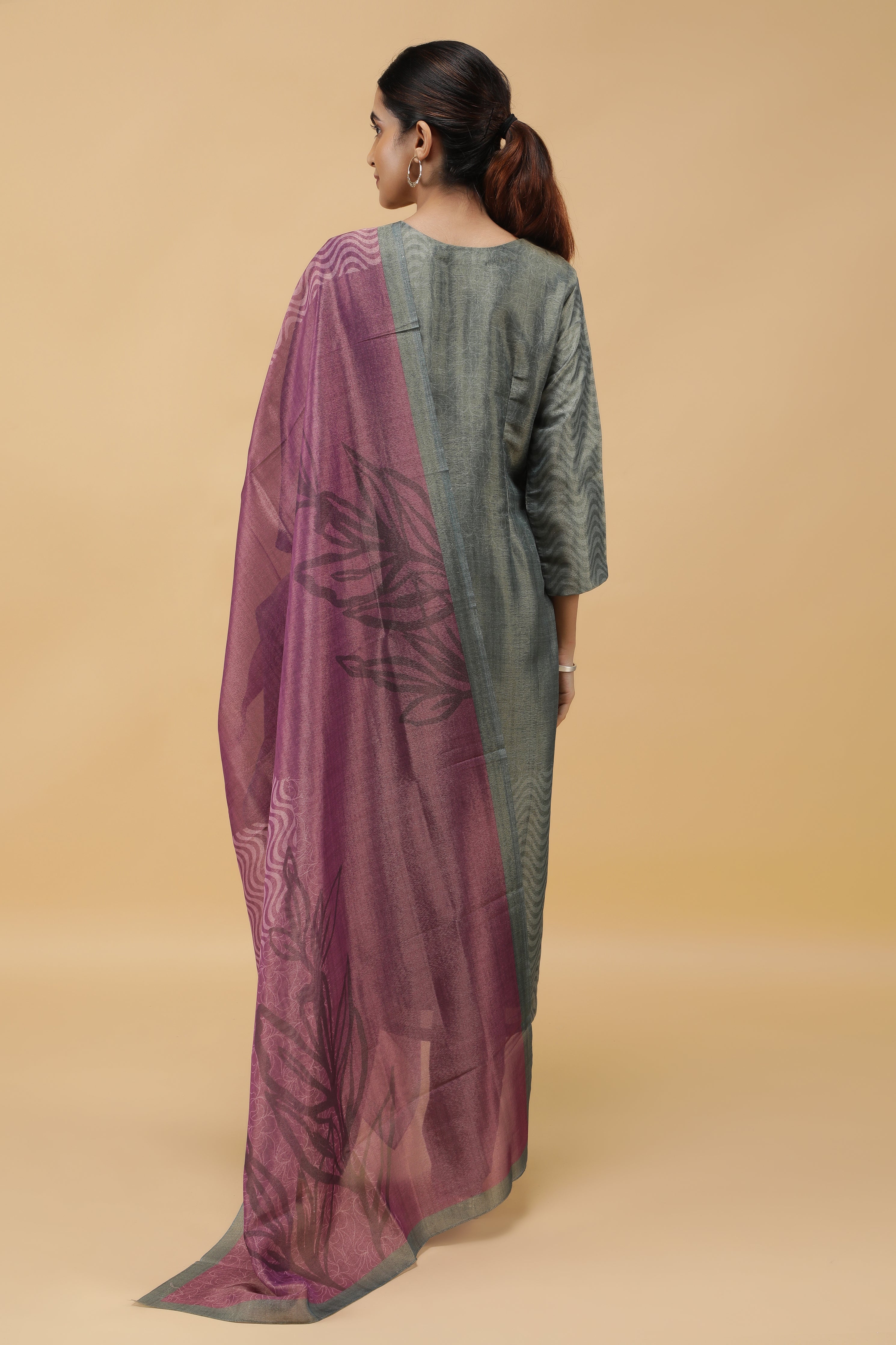 Botanical Bliss Zari-Pearl Embroidered Printed Tissue Salwar Set