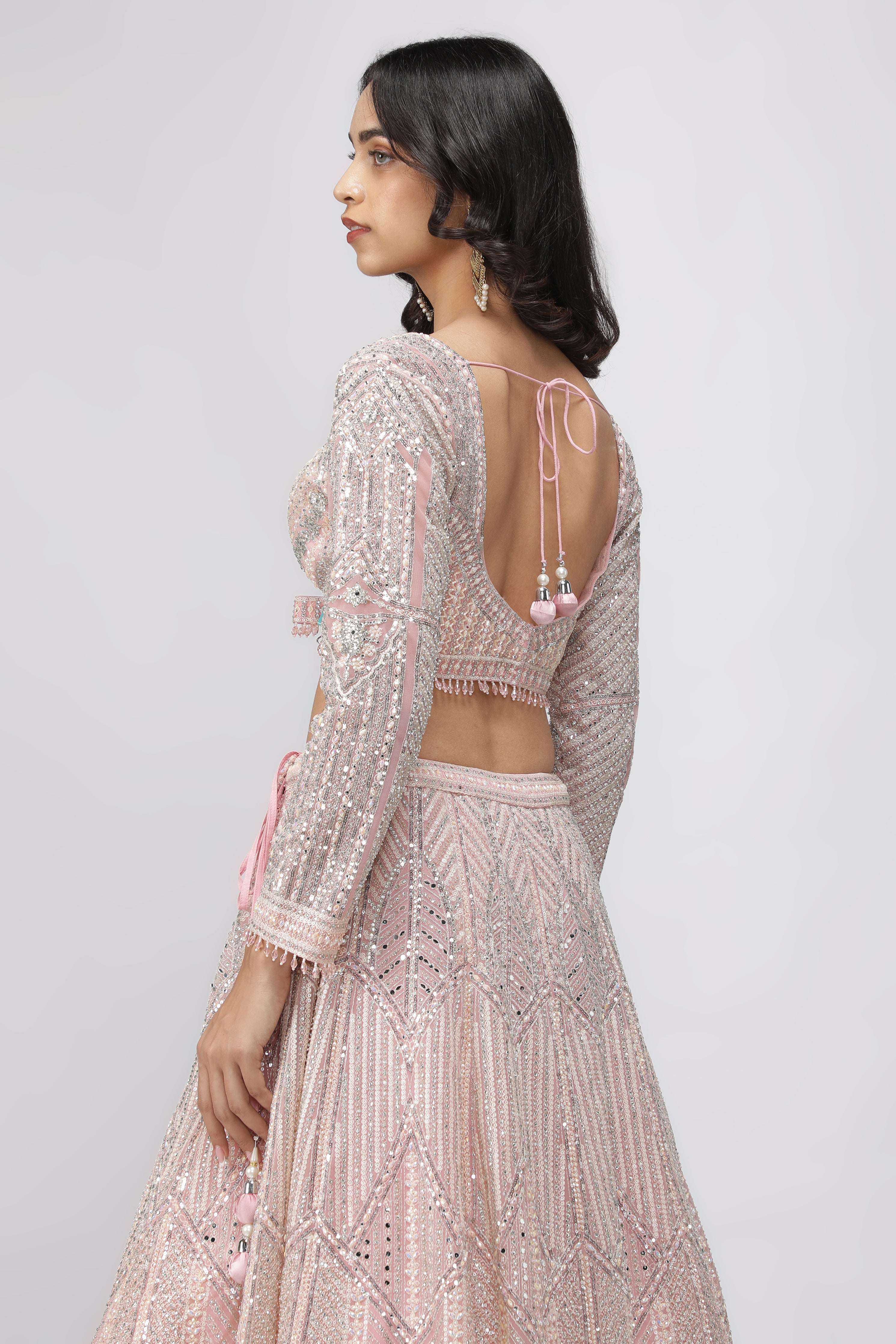 Pink Net Lehenga Set