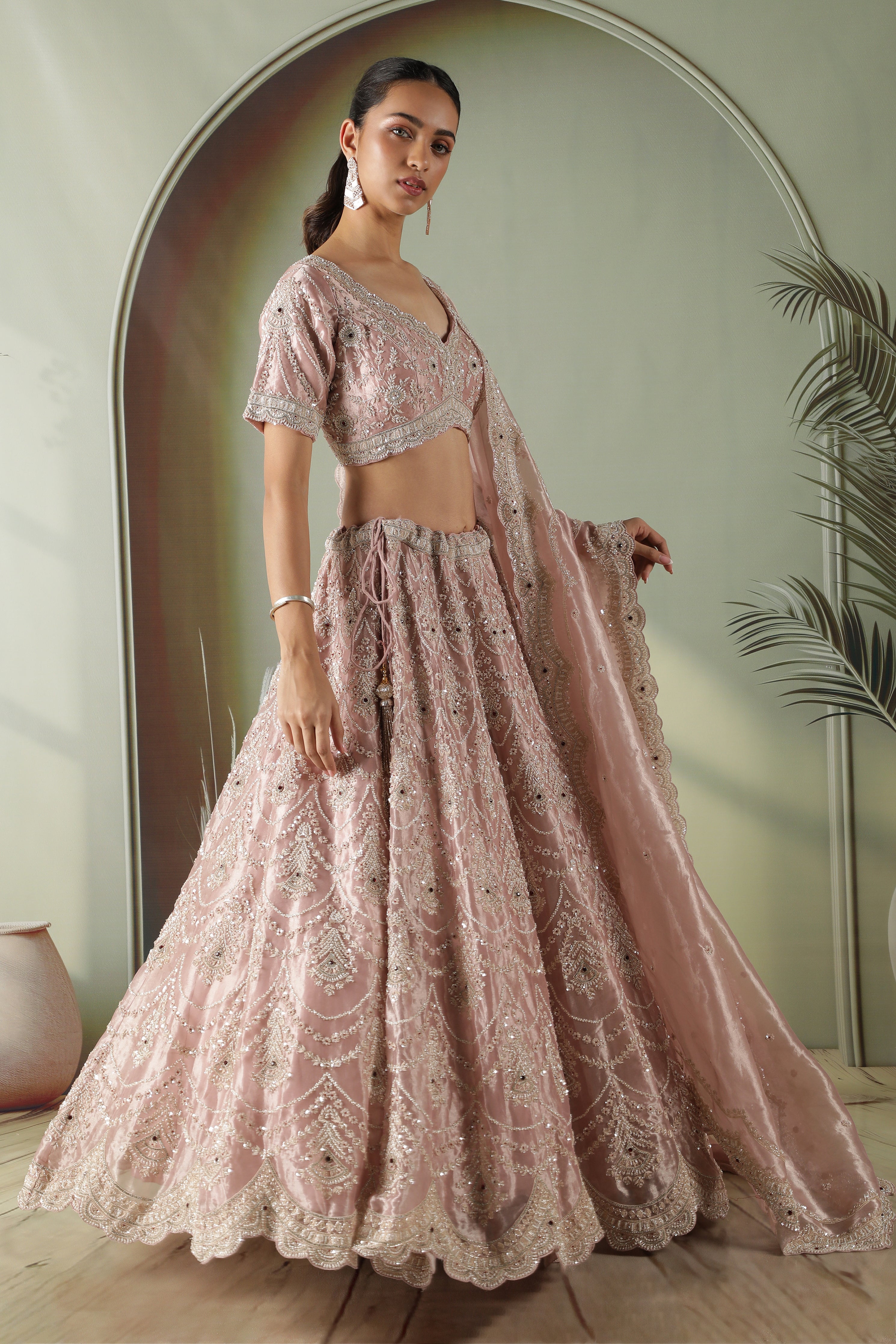 Blush Pink Tissue Organza Lehenga Set