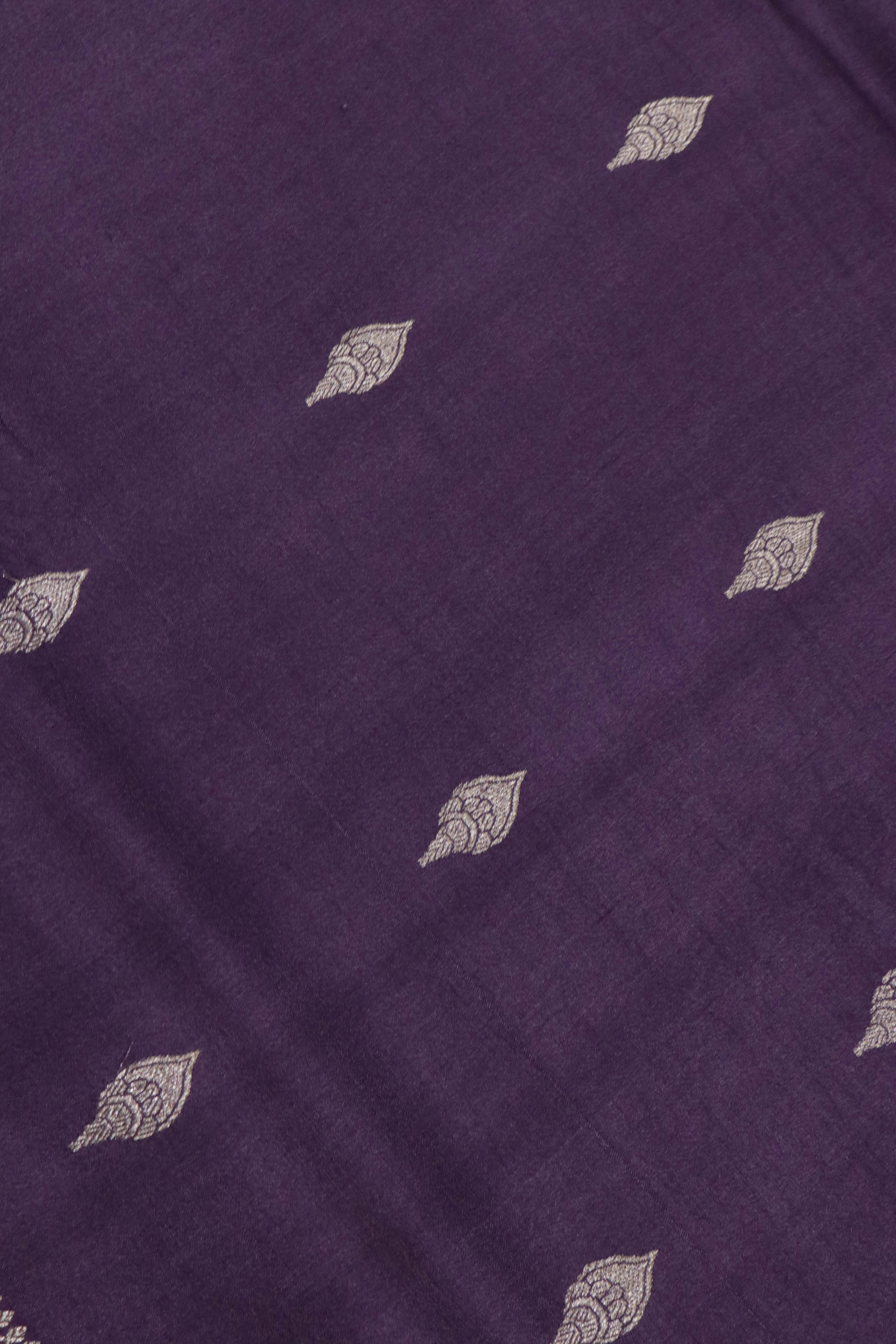 Purple Tussar Silk Saree with Silver Zari Motifs & Printed Border