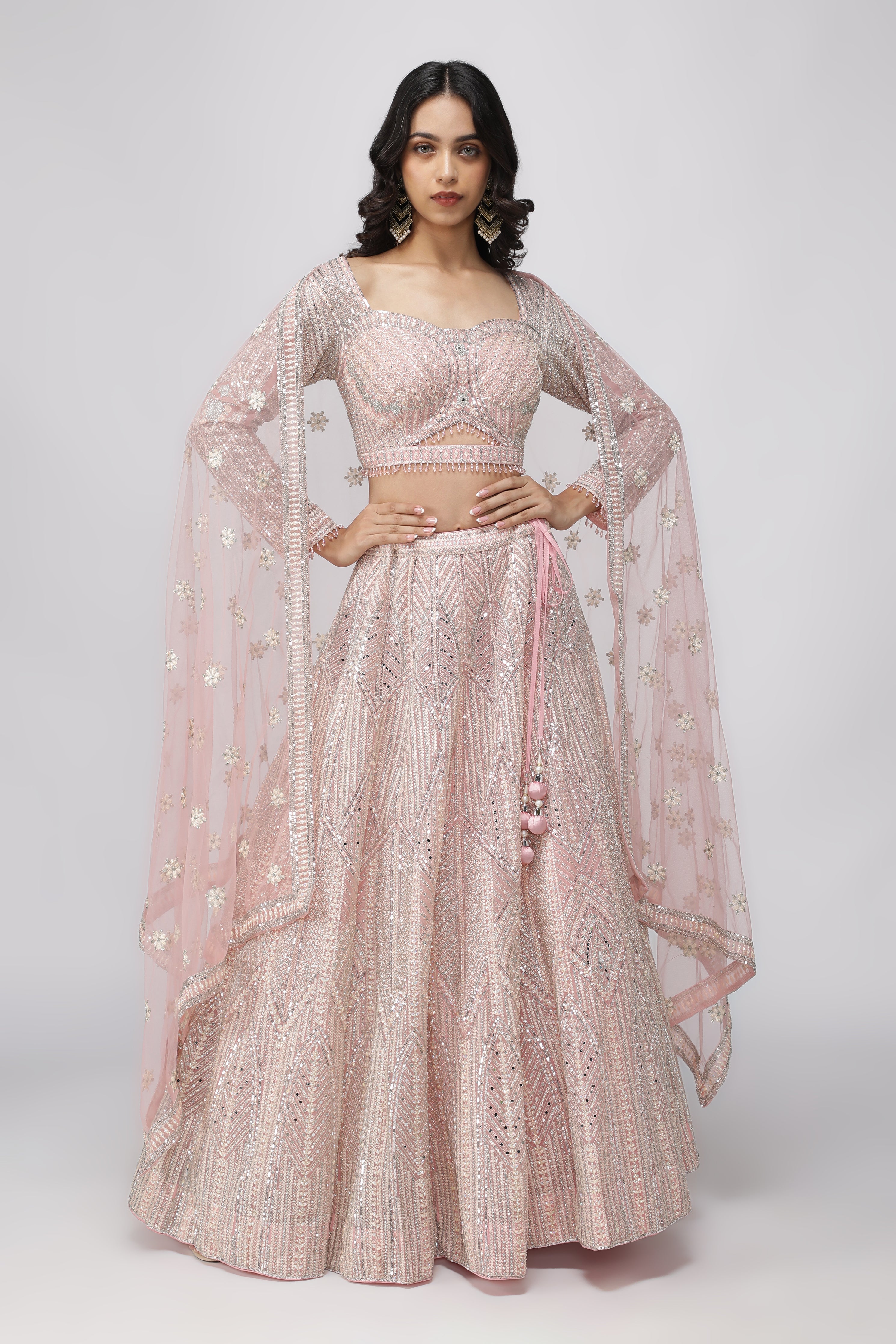 Pink Net Lehenga Set