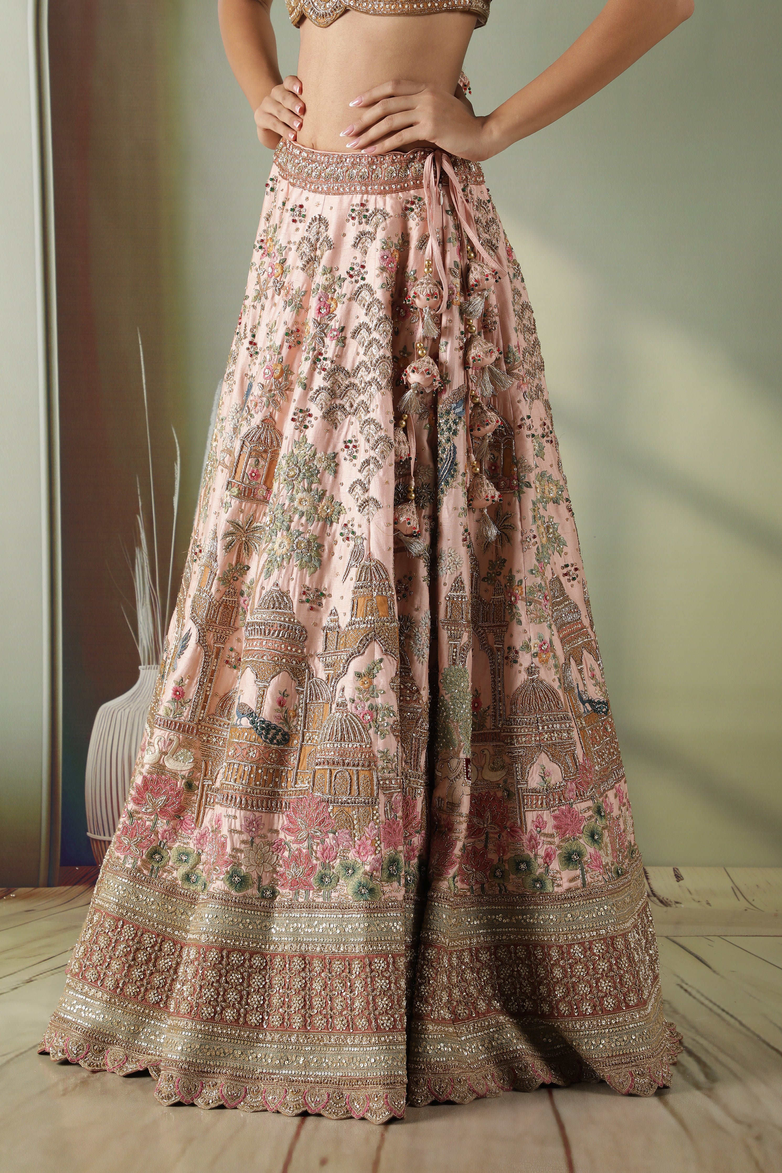 Pink Raw Silk Bridal Lehenga Set